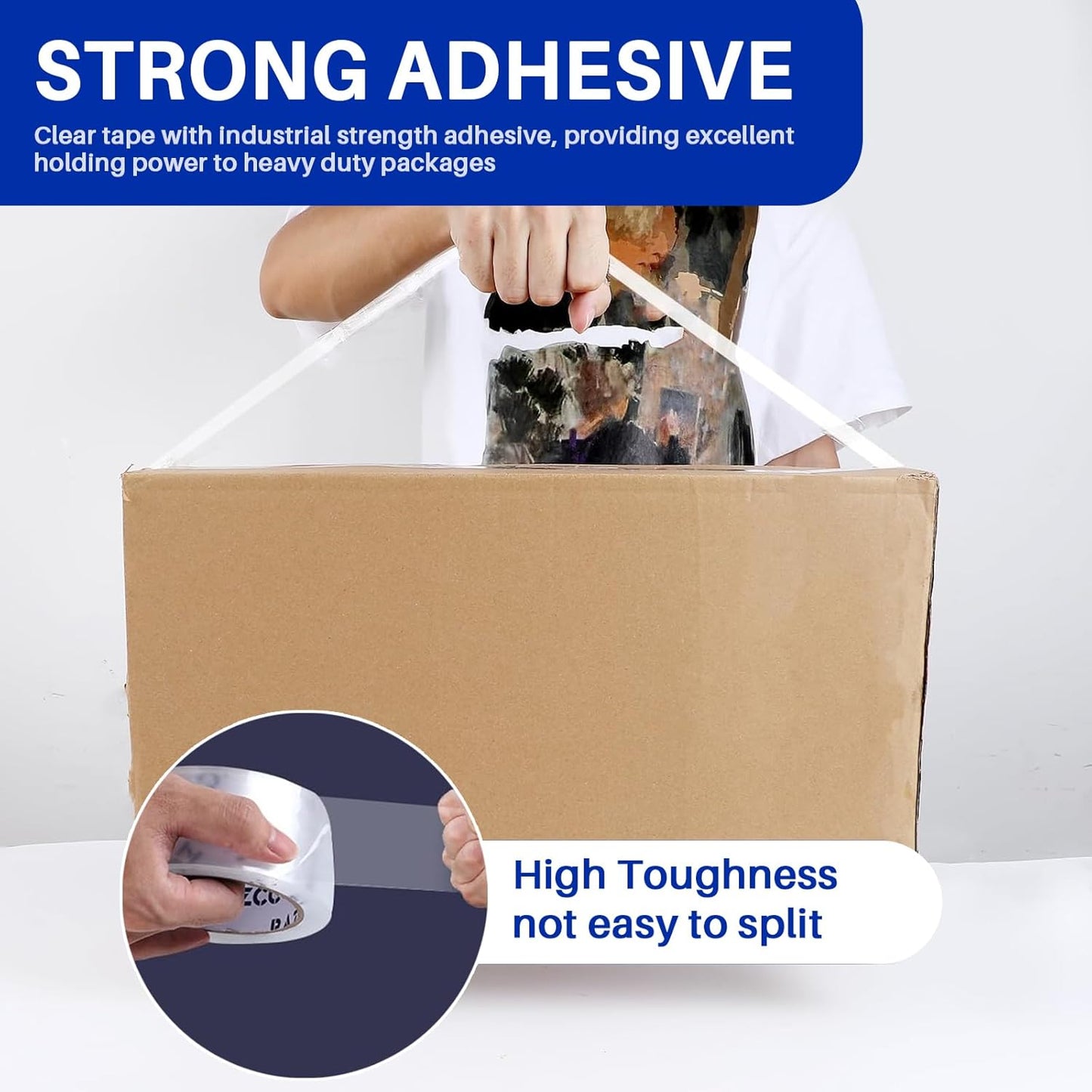 Clear Packing Tape, 18 Rolls Heavy Duty Packaging Tape with Dispensers for Packing Shipping Moving and Sealing, Thicker Packing Tape-2" x 65 Yards Per Roll, 1170 Total Yards