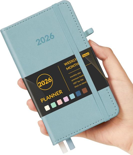 Forvencer Pocket Planner 2026, Weekly Monthly Planners with Month Tabs for Purse, 3.5" x 6", Jan 2025-Dec 2026, Cute Small Daily Academic Calendar, Elastic Band, Hardcover Agenda for Women, Teacher