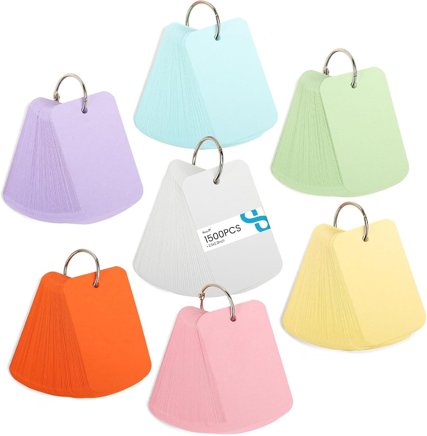 Koogel 1500PCS Colored Index Cards with Binding Rings Bulk, 2.2 x 3.5 Inches Blank Flash Cards Bulk, Easy Flip Portable Small Notecard Memo Scratch Pads for Studying School Supplies College, 7 Colors
