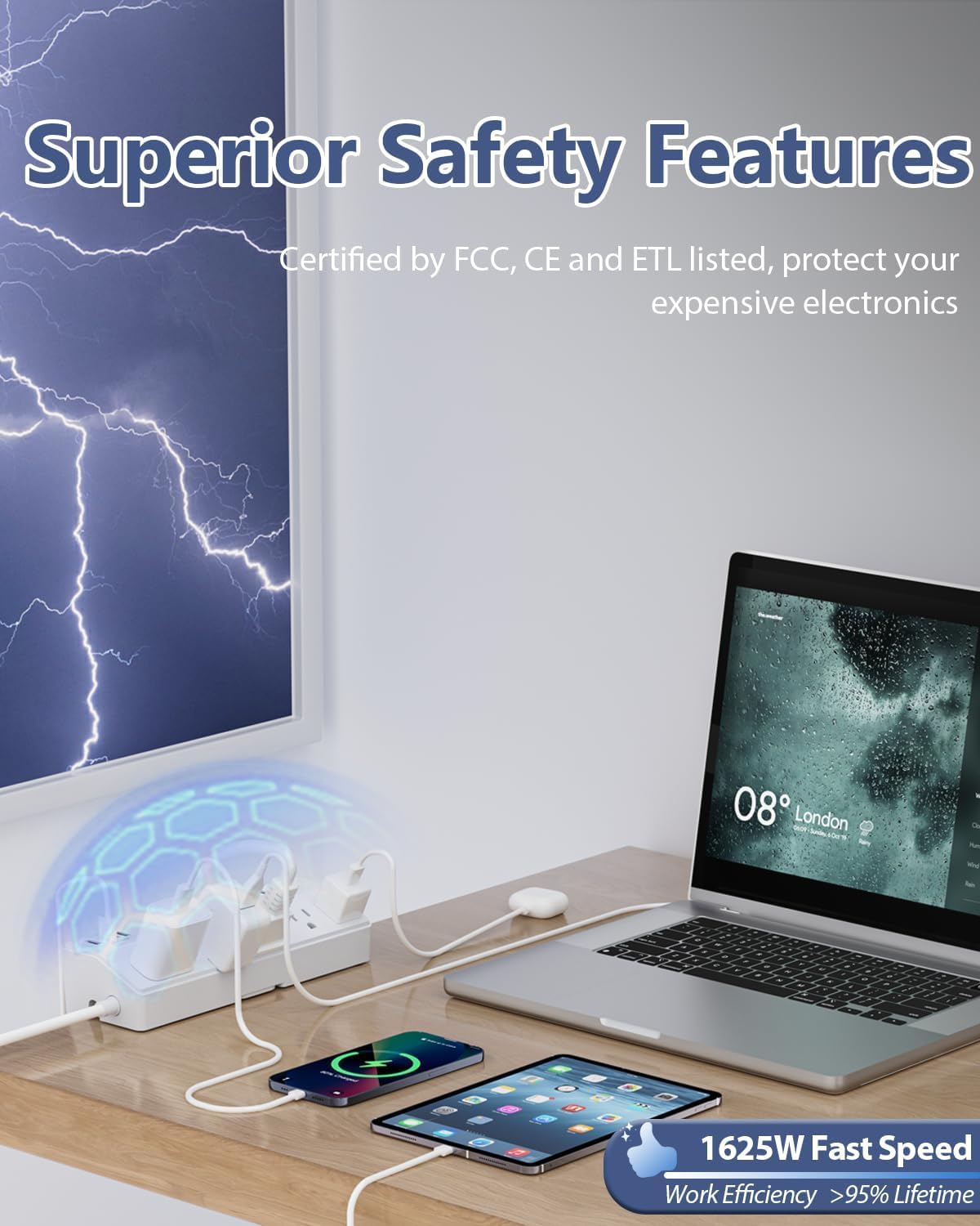 Desk Clamp Power Strip, 40W Fast Charging Station, Desktop Mount Surge Protect with 6 Outlets 6USB Ports (2USB C), Removable Power Strip Fits 1.8" Tabletop Edge, 10Ft Extension Cord for Home Office