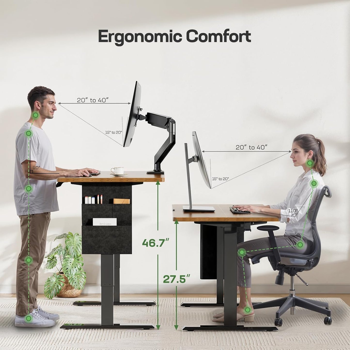 Marsail Electric Standing Desk Adjustable Height Home Office Desks 55"x28" with Storage Bag,Sit Stand up Desks for Study,Writing,Work Computer 4 Memory Preset with Headphone Hook