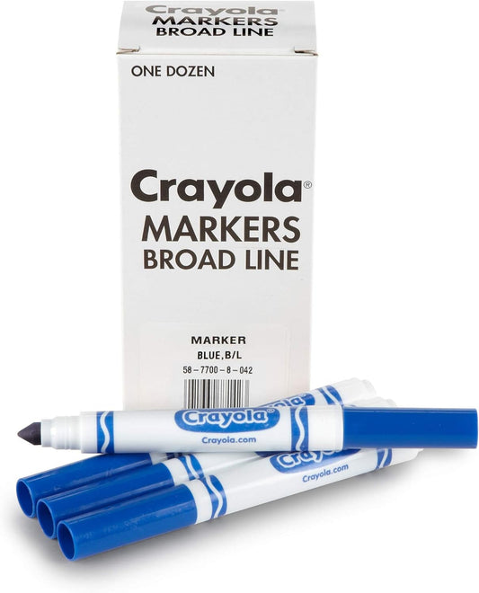 Crayola Broad Line Markers - Blue (12Ct), Markers for Kids, Bulk School Supplies for Teachers, Nontoxic, Marker Refill with Reusable Box