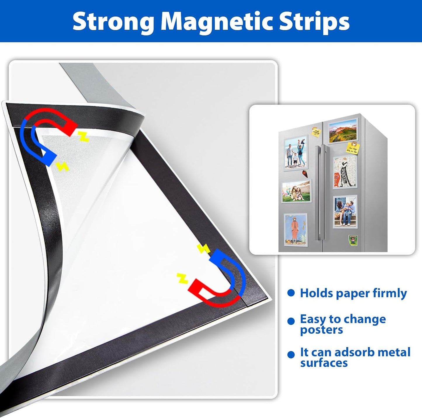 5Packs Magnetic Sign Holder, 11x17 Self Adhesive Display Frame With Strong Magnetic Frame and Clear PVC for Office, Store, Home, Door, Window, Refrige Paper Holder, Silver