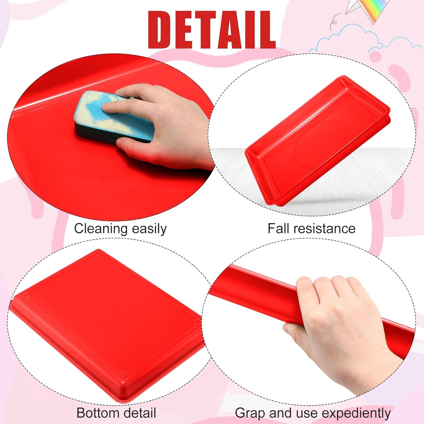 Maitys 15 Pcs Flat Plastic Trays 16.1 x 11.8'' Sensory Storage Paper Tray Stackable Classroom Bins for Office Home Organizer Crafts Supplies(Red)