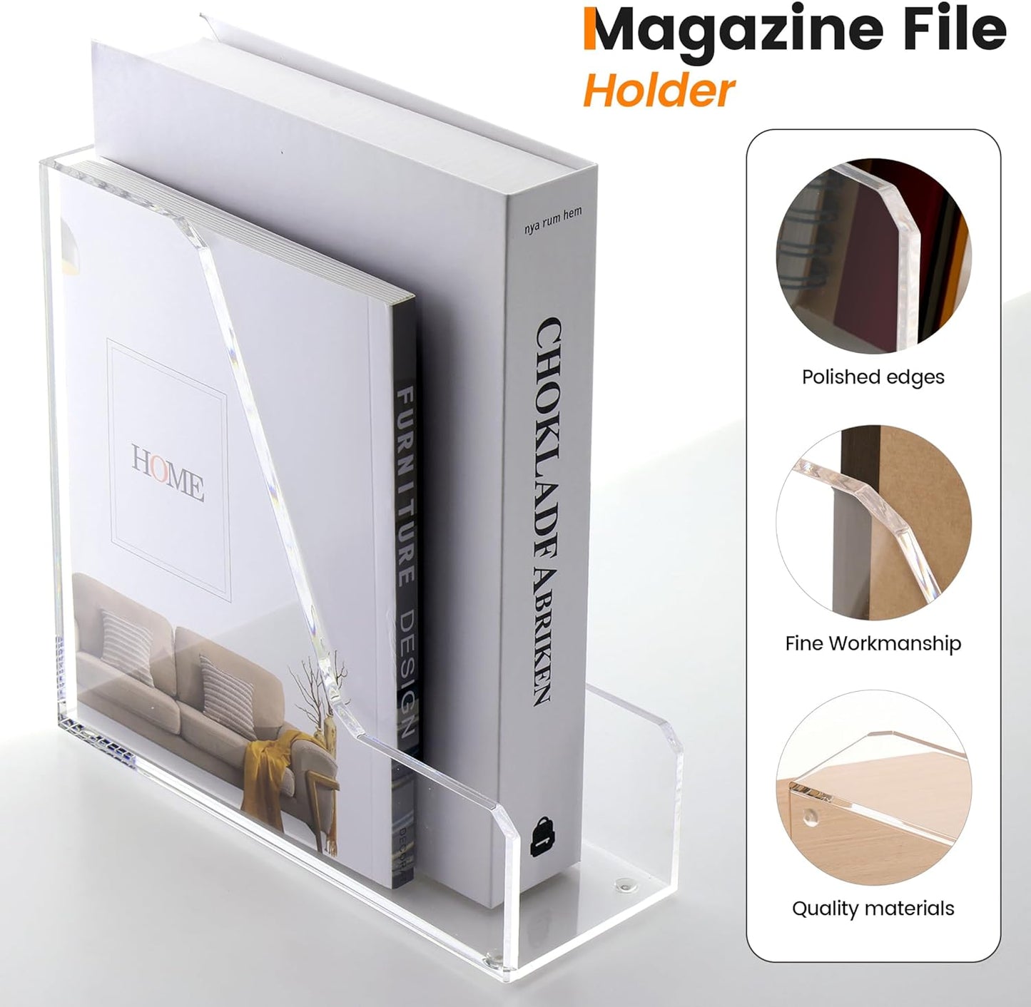 Acrylic Magazine Rack File Holder Desk Organizers and Storage 2-Pack Small Clear Acrylic Vertical Magazine Holder Book Stand for Office Desk