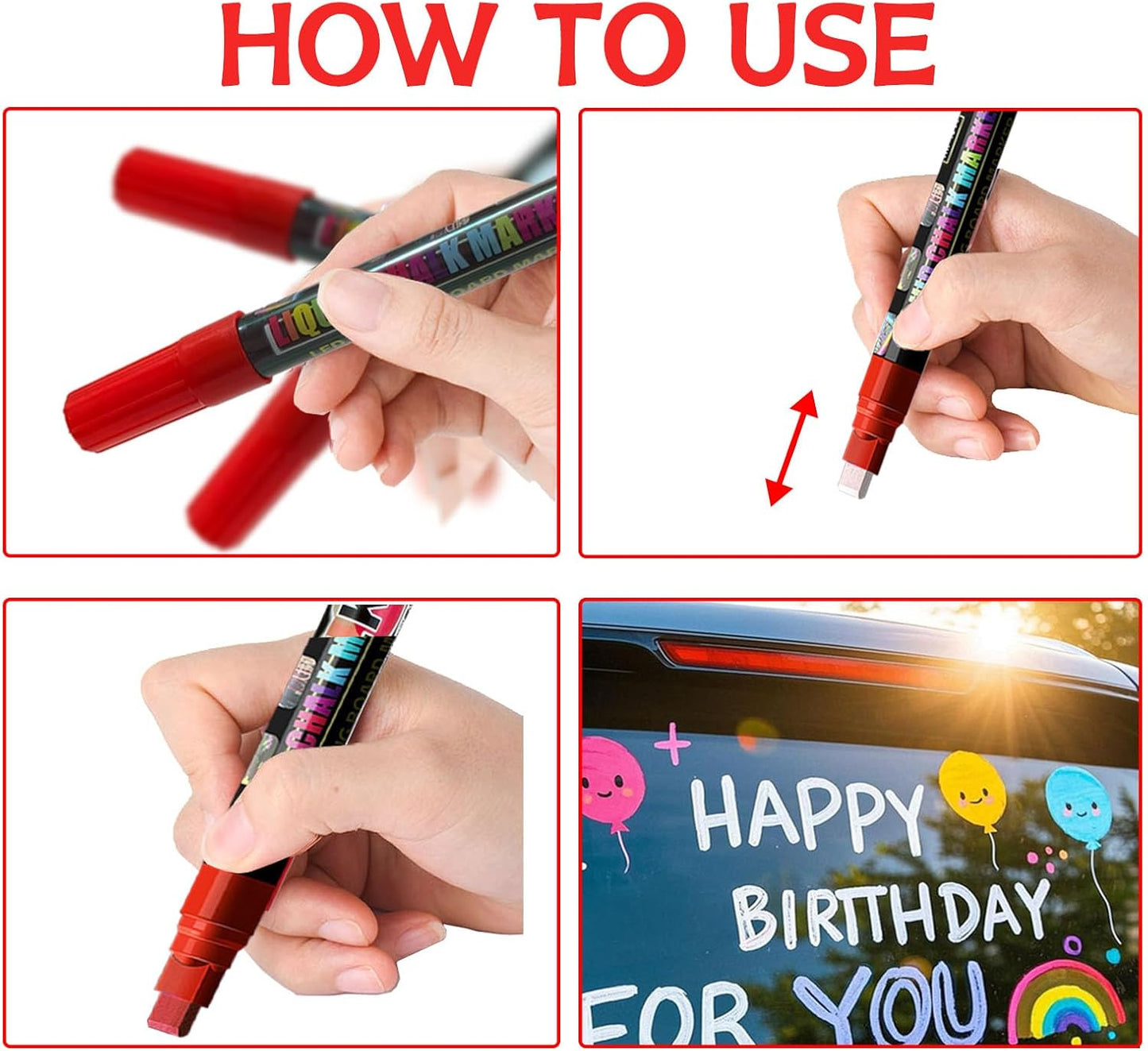 Window Chalk Markers for Cars Glass Washable, 8 Colors Liquid Chalk Marker Pens with 7mm 2 in 1 Nib Wide Tips, Big Chalkboard Markers Car Window pens