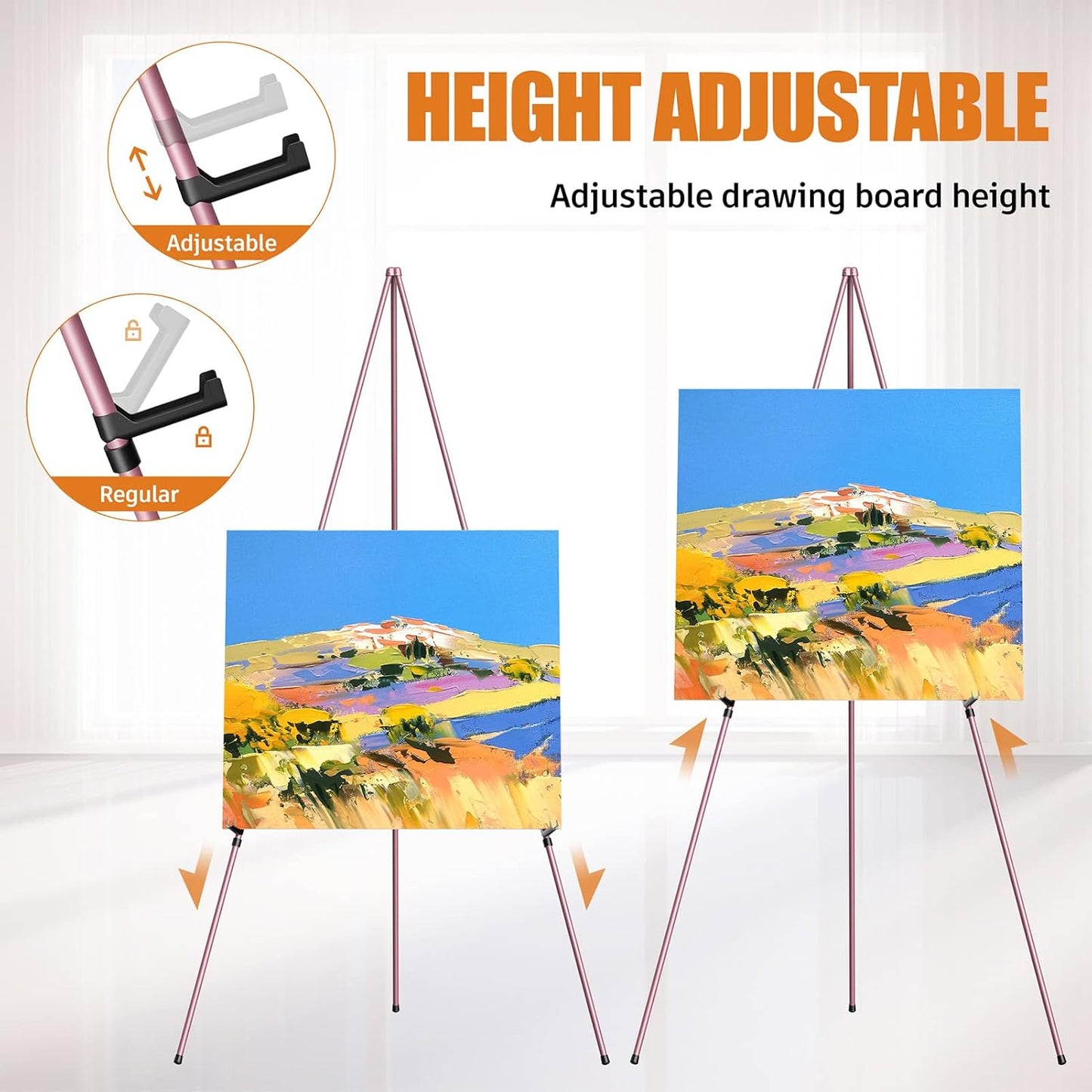 Easel Stand for Display, Aredy 63" Portable Painting Easel, Lightweight Metal Easels for Painting Canvas, Wedding Sign (2 Pack, Pink)