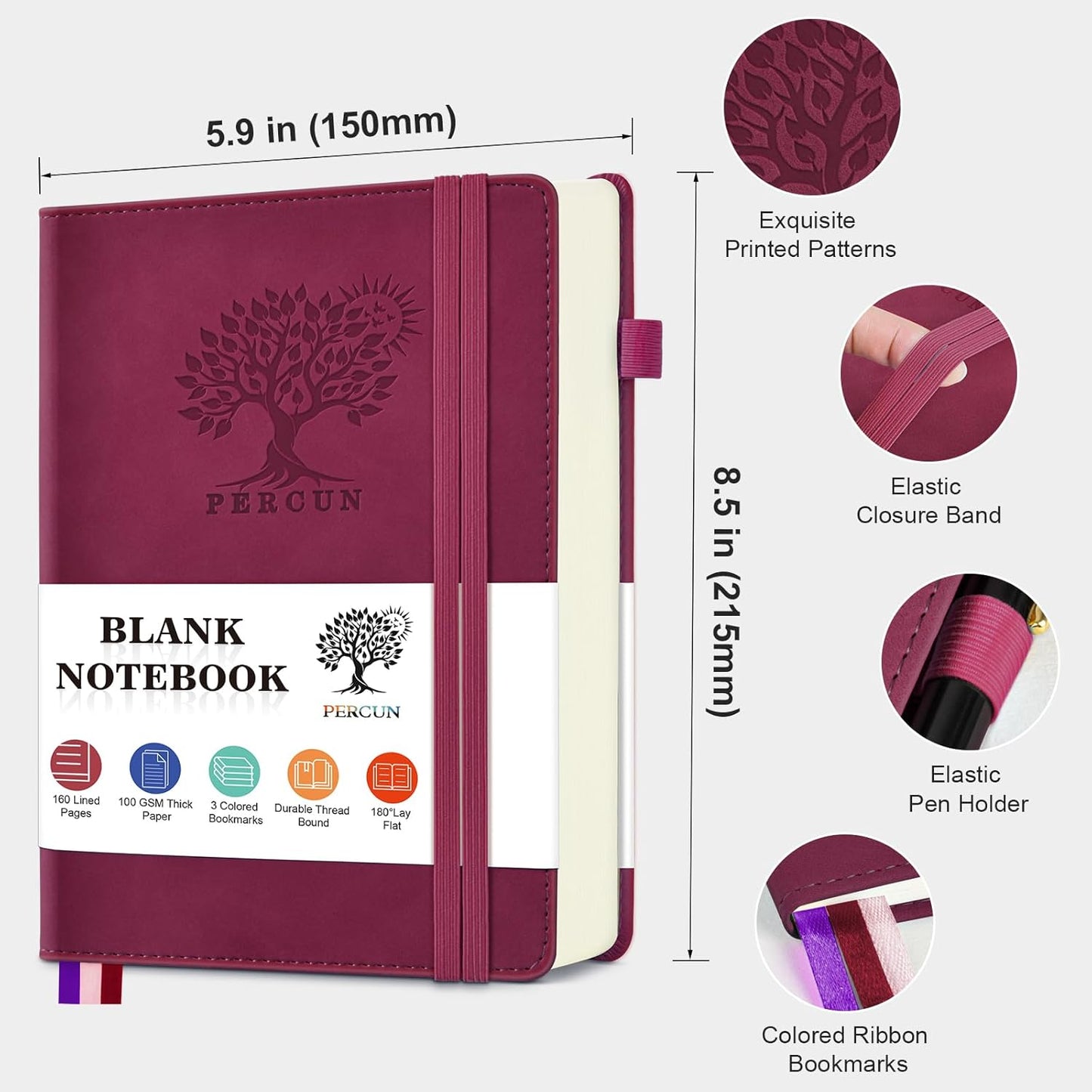 Blank Journal Ntebook for Men & Women, 160 Pages Blank Journals for Writing, Drawing,Sketch Book,5.9" x 8.5" Leather Sketchbook, Unlined Notebook for Work, School, Art - Burgundy