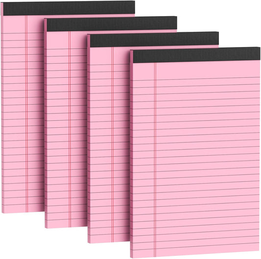 4 Pack Note Pads 5 x 8 Inch Pink Small Legal Pads 5 x 8 Colored Notepad 5 x 8 Micro Perforated Writing Pads Lined Paper Pads College Ruled Pad Paper 30 Sheets Notebook for Study, To-Do Lists, Office