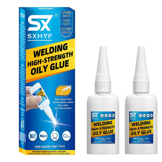SXhyf Welding High-Strength Oily Glue - 2 Packs Ceramic Glue, Super Glue for Porcelain and Pottery Repair, Glass, Metal, Plastic, Wood, Leather, Crafts, Tile, Rubber and More, 3.52 oz (100 Gram)