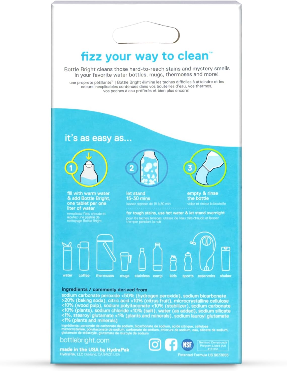 Bottle Bright - Clean Stainless Steel, Thermos, Tumbler, Insulated and Reusable Water Bottles – Cleaning Tablets are Easy and Safe to Use