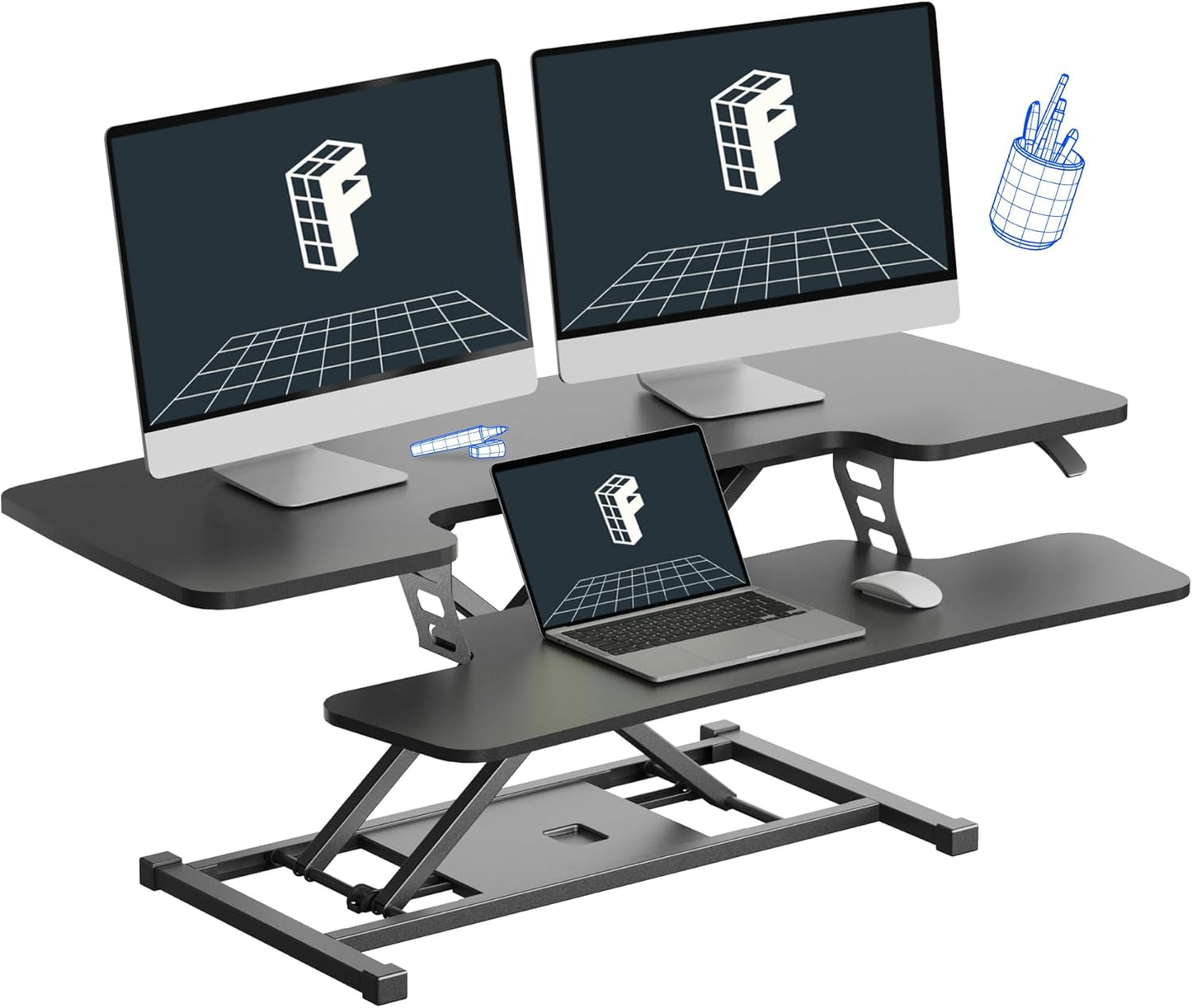 FLEXISPOT 40" Wide Standing Desk Converter Sit to Stand up Riser Height Adjustable Computer Workstation with Spacious 2-Tier Desktop, Black