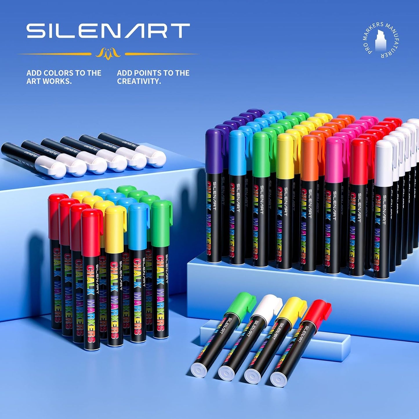 SILENART Yellow Chalk Markers 2 Pack - 15mm Super Wide Tip - White Dry Erase Markers Pen