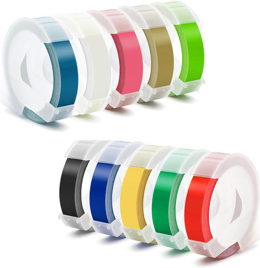 Replacement 3D Embossing Labels Tape Compatible with Dymo Embossing Label Maker DIY Manual Label Printer,1/4''x 9.8',10 Colours Plastic Organizer Embossing Label Makers 1610 Tape 10 Rolls