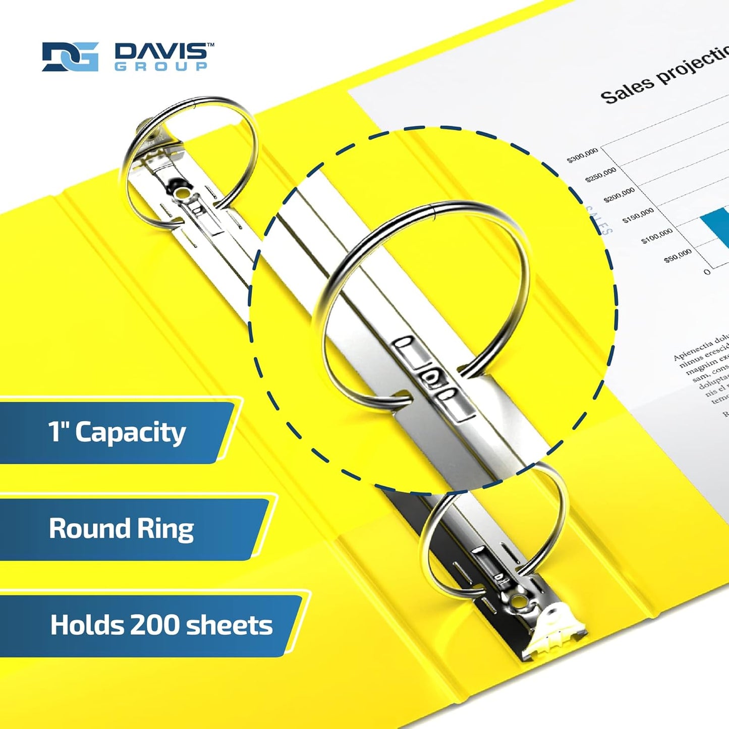 Easyview Premium 3-Ring Binders with Clear-View Covers and Round Rings, Binders for School or Office, 1 Inch, Pack of 6, Yellow