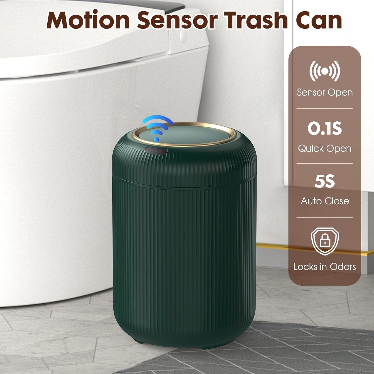 Procade Automatic Motion Sensor Bathroom Trash Can with Lid, 3 Gallon Touchless Trash Bin, Smart Plastic Garbage Can Small Green Wastebasket for Toilet, Office, rv, Bedroom, Living Room