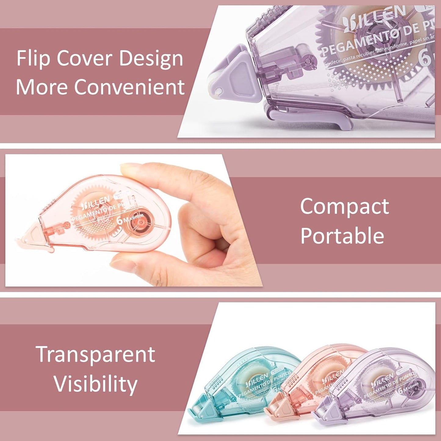 6 Pack Glue Tape, Double Sided Tape Roll for Crafts, Sticky Scrapbook Tape Runner, Scrapbooking Supplies for Crafting Photo Album Cards Journal School Office Gift Wrapping - 0.24IN x 20FT