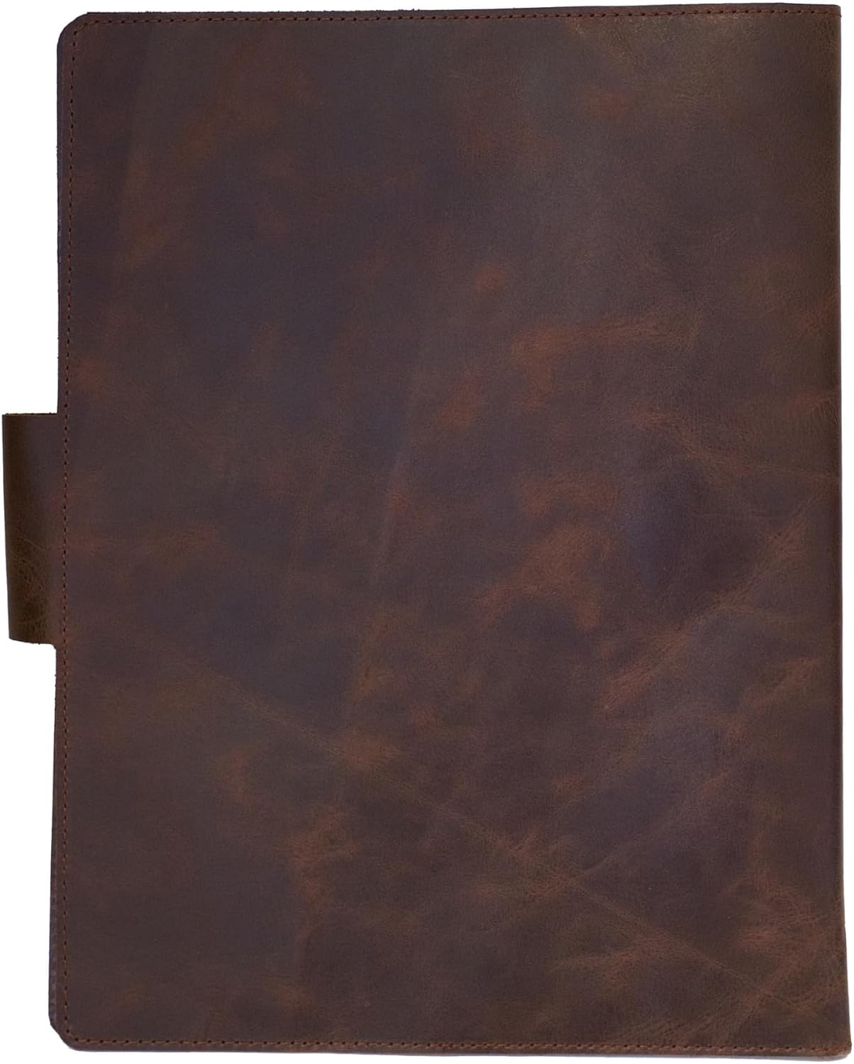 Leather Portfolio Folder - Genuine Leather Document Organizer with Multiple Pockets and Pen Holder – Business Padfolio for A4 Letter Size Papers, Professional Resume or Meeting Use (Espresso)