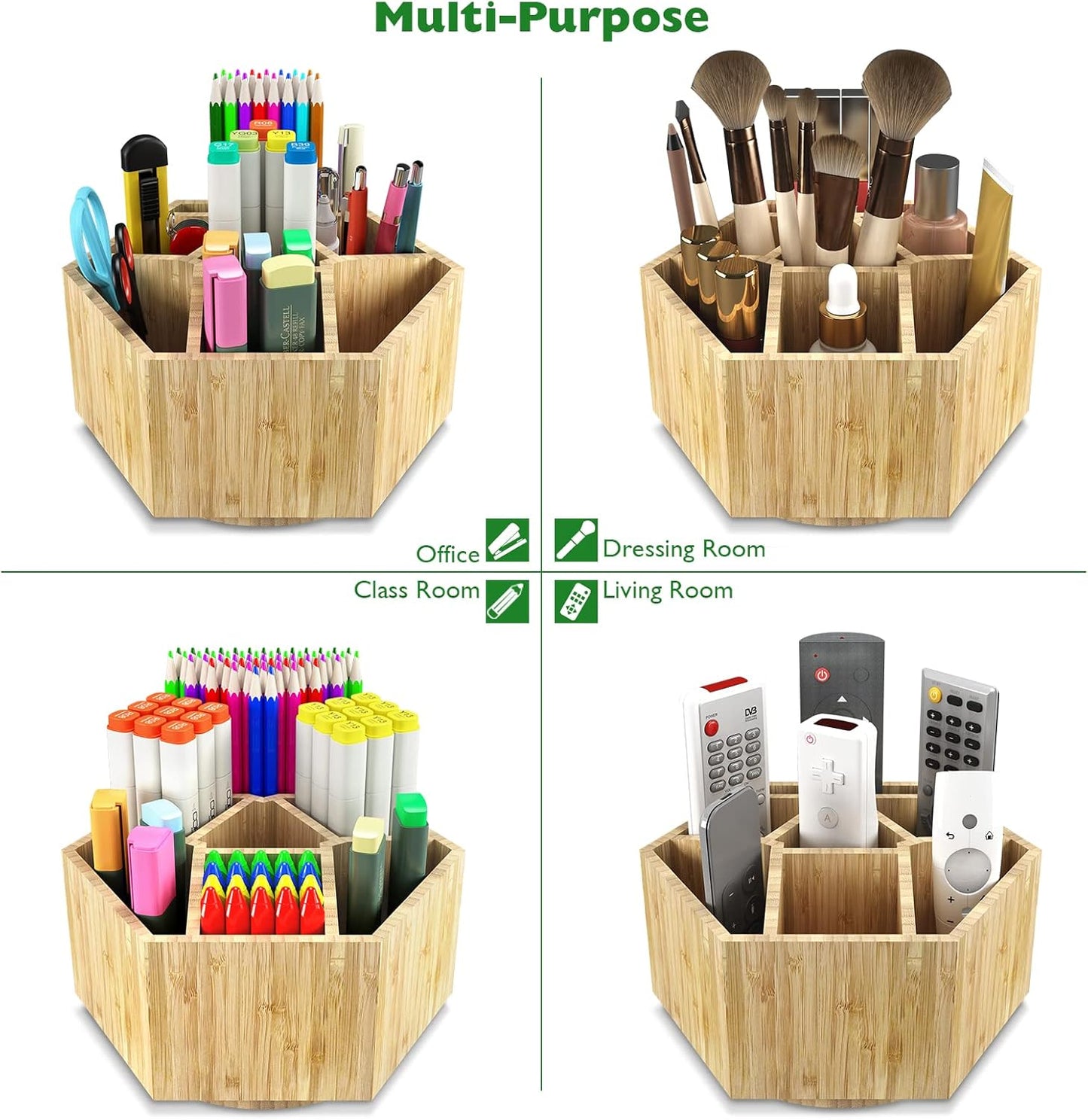 Bamboo Art Supply Organizer, Back to School Supplies, Hold 350+ Pencils, Rotating School Supplies Holder for Pen, Colored Pencil, Art Brushes, Desktop Storage Caddy for Classroom & Art Studio