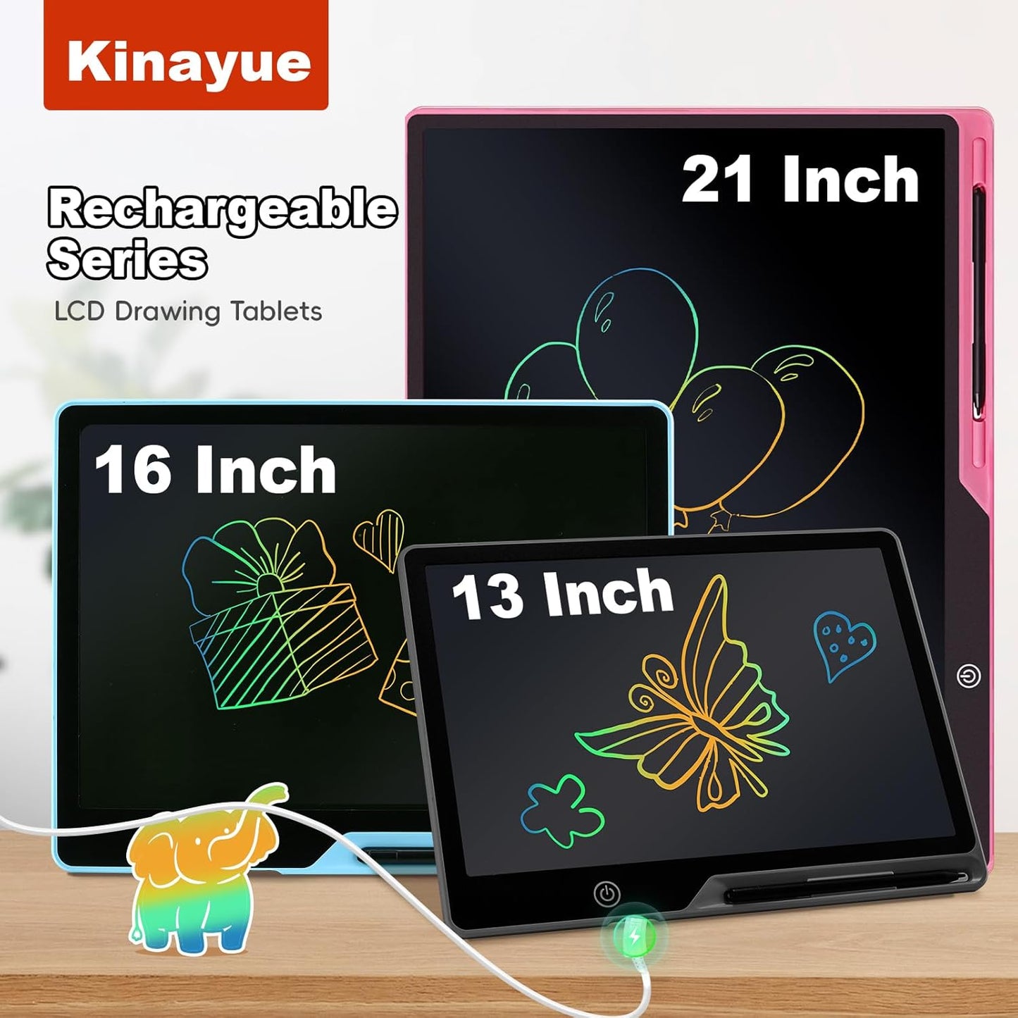LCD Writing Tablet for Kids, Rechargeable 21 Inch Doodle Board,Easter Basket Stuffers,Preschool Learning Toys Christmas Birthday Gift 3 4 5 6 7 Year Old Girls Boys (Pink)