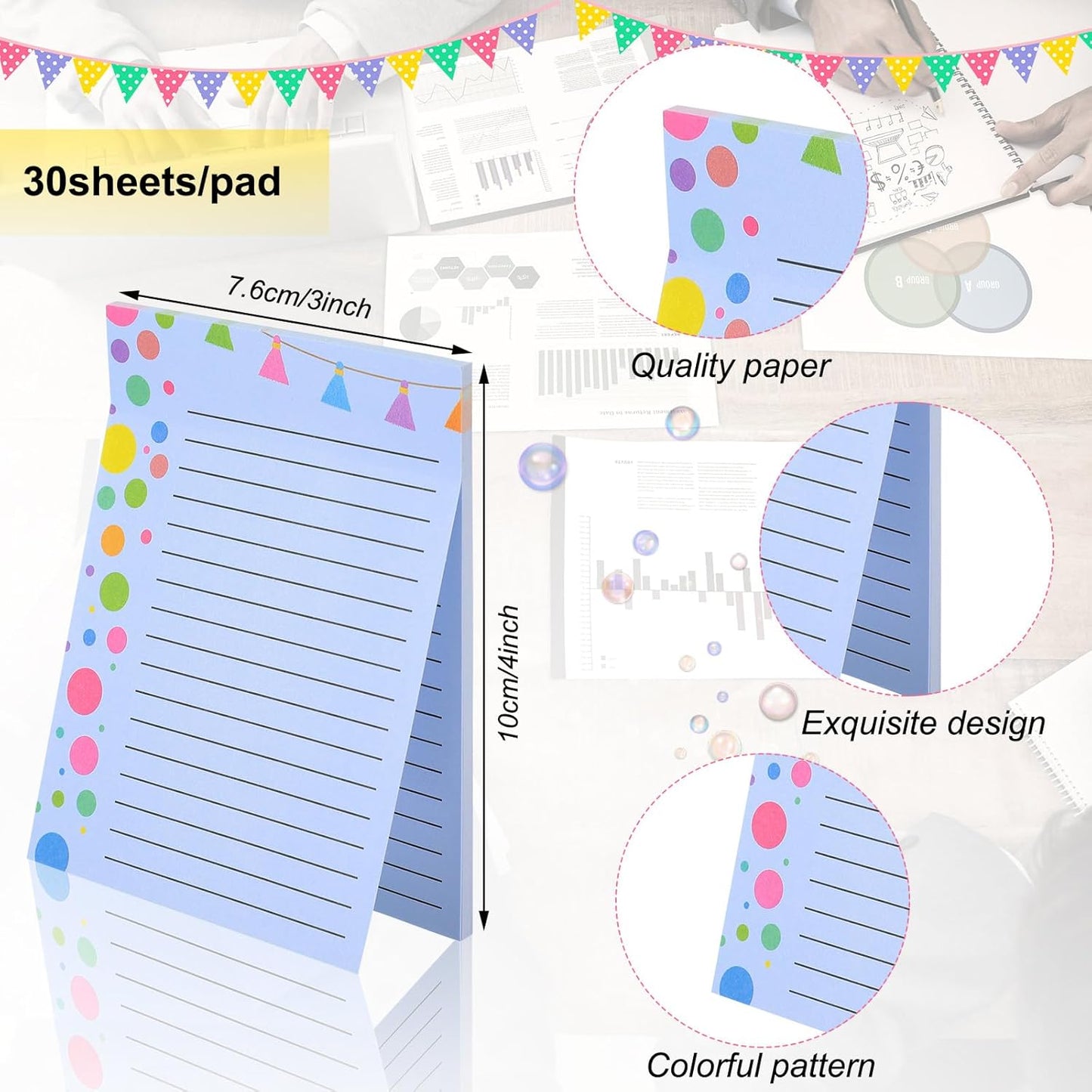 12 Pcs Confetti Small Note Pads Back to School Cute Lined Stick Pad 3 x 4 Inch Decorative Memo Colorful Teacher Notepad Shopping List Appreciation Gift for Office Student, Each with 30 Sheet