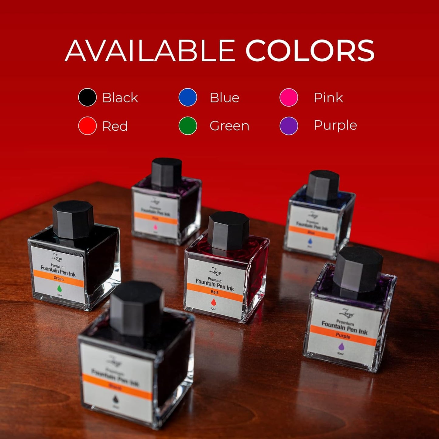 ZenZoi Fountain Pen Ink Bottle 50ml | Premium Designed Bottled Ink for Fountain Pens – Suitable for Calligraphy and All Branded Pens | Quick Drying and Smooth Flow Writing Experience (Red)