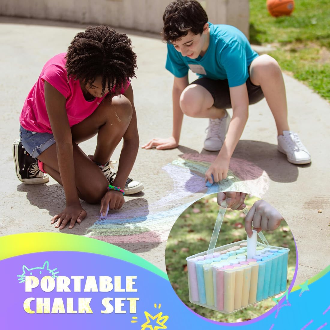 novelinks 54 Pack Sidewalk Chalk Set 10 Color Washable Non-Toxic Drawing Set Durable Jumbo Drawing Chalk for Outdoor Art Play and Schools