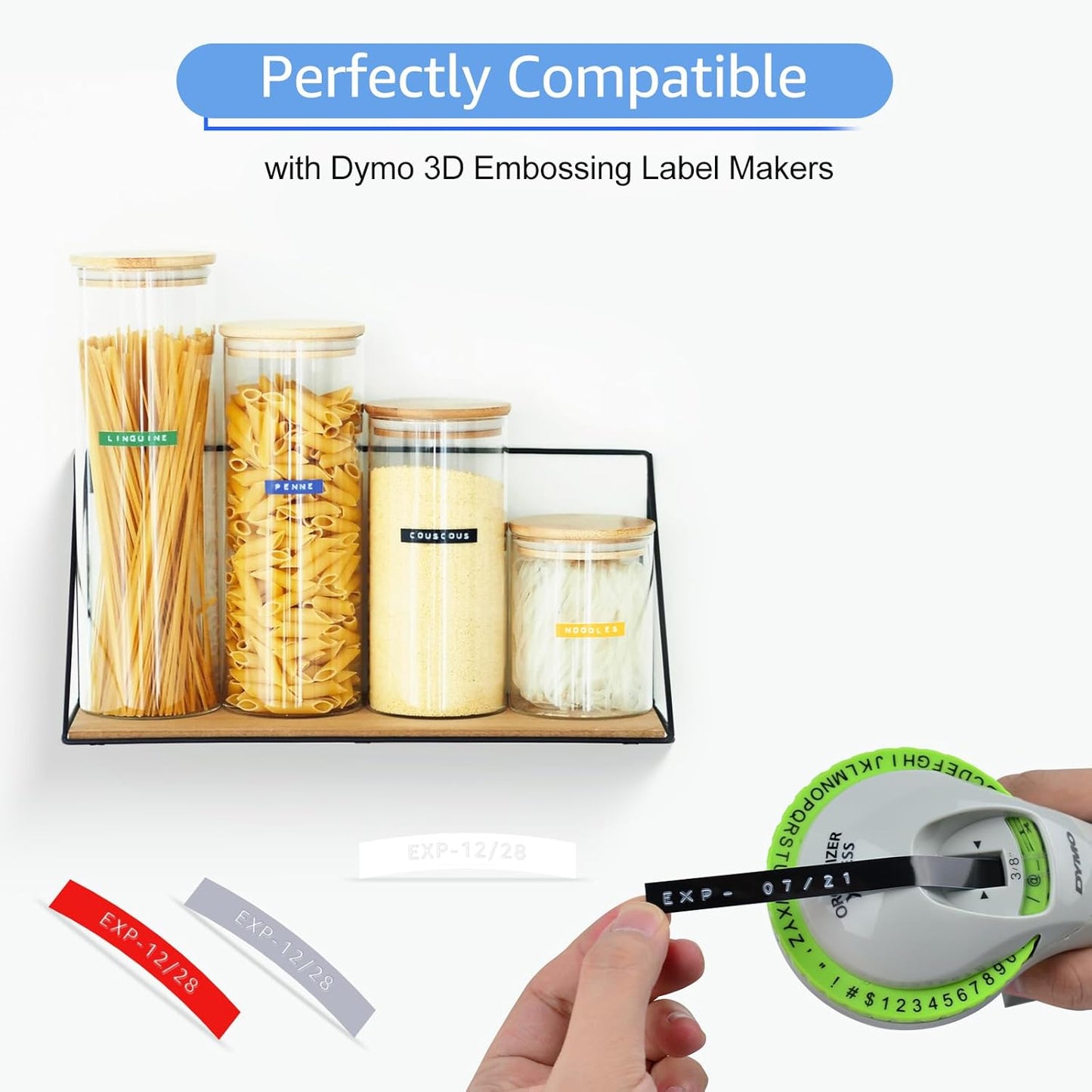 5PK 1/2 Embossing Label Tape Compatible for DYMO 521209 White on Black 3D Plastic Labels Used in Organizer Xpress Pro 1575 1595, Office Mate II 1540 154000, MoTEX E101 E404 Label Makers