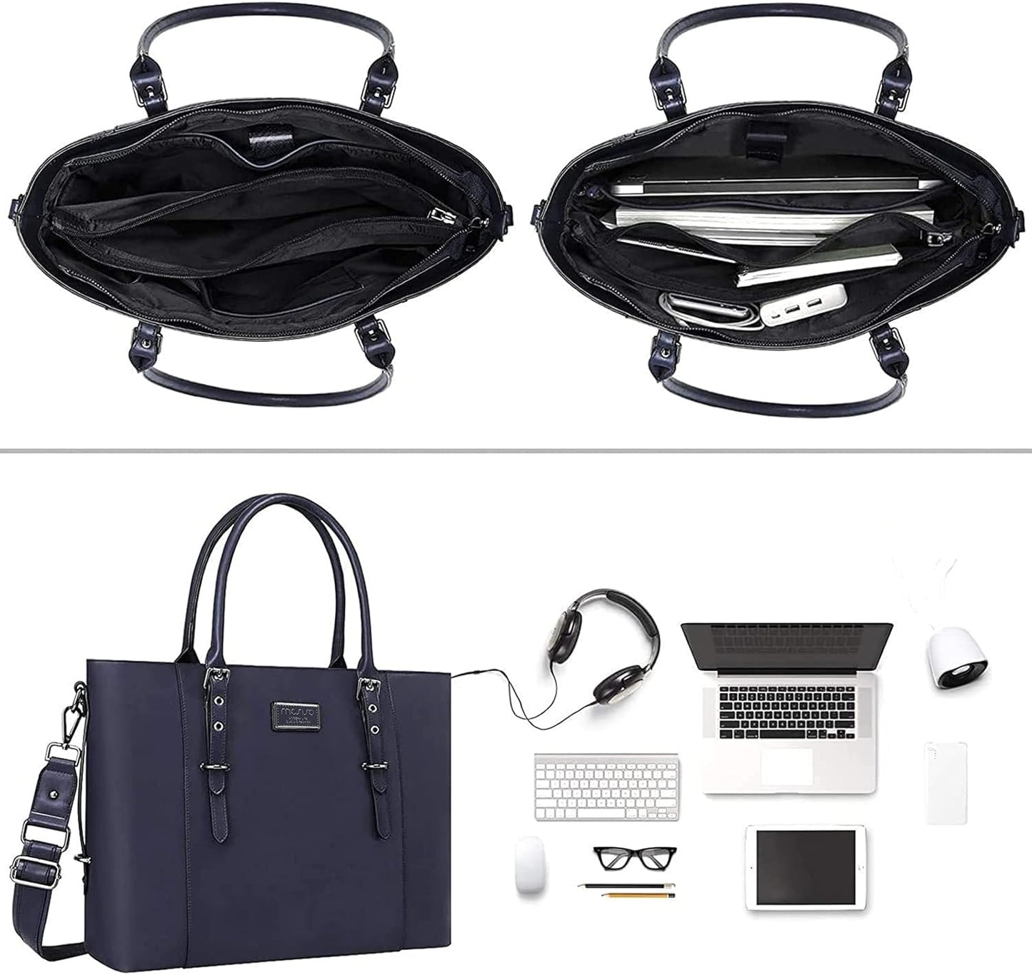 MOSISO PU Leather Laptop Tote Bag for Women, Waterproof Large Capacity Business Work Briefcase Shoulder Laptop Bag