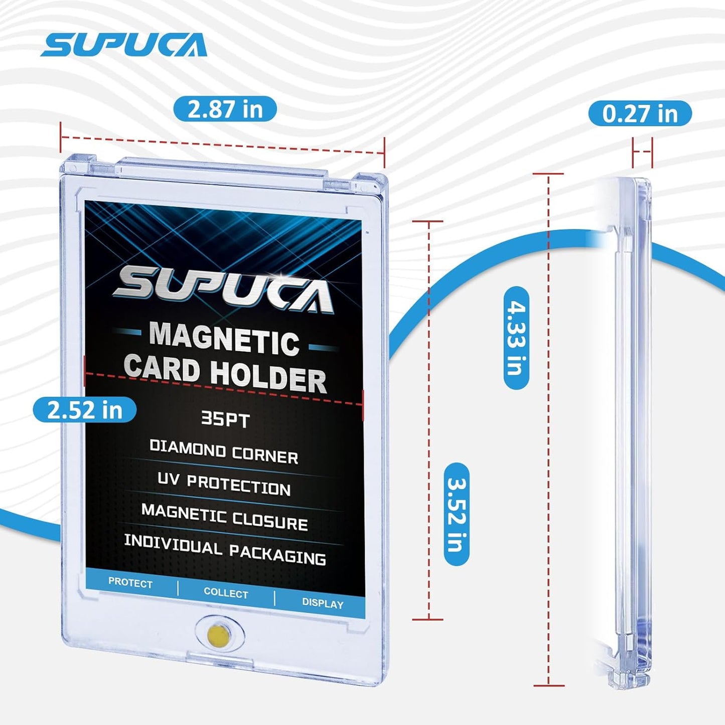 50ct Magnetic Card Holder 35PT, One Touch Card Holder for Trading Card, Card Protectors Hard Plastic, Card Sleeves Display Case for Baseball Card Sports Cards