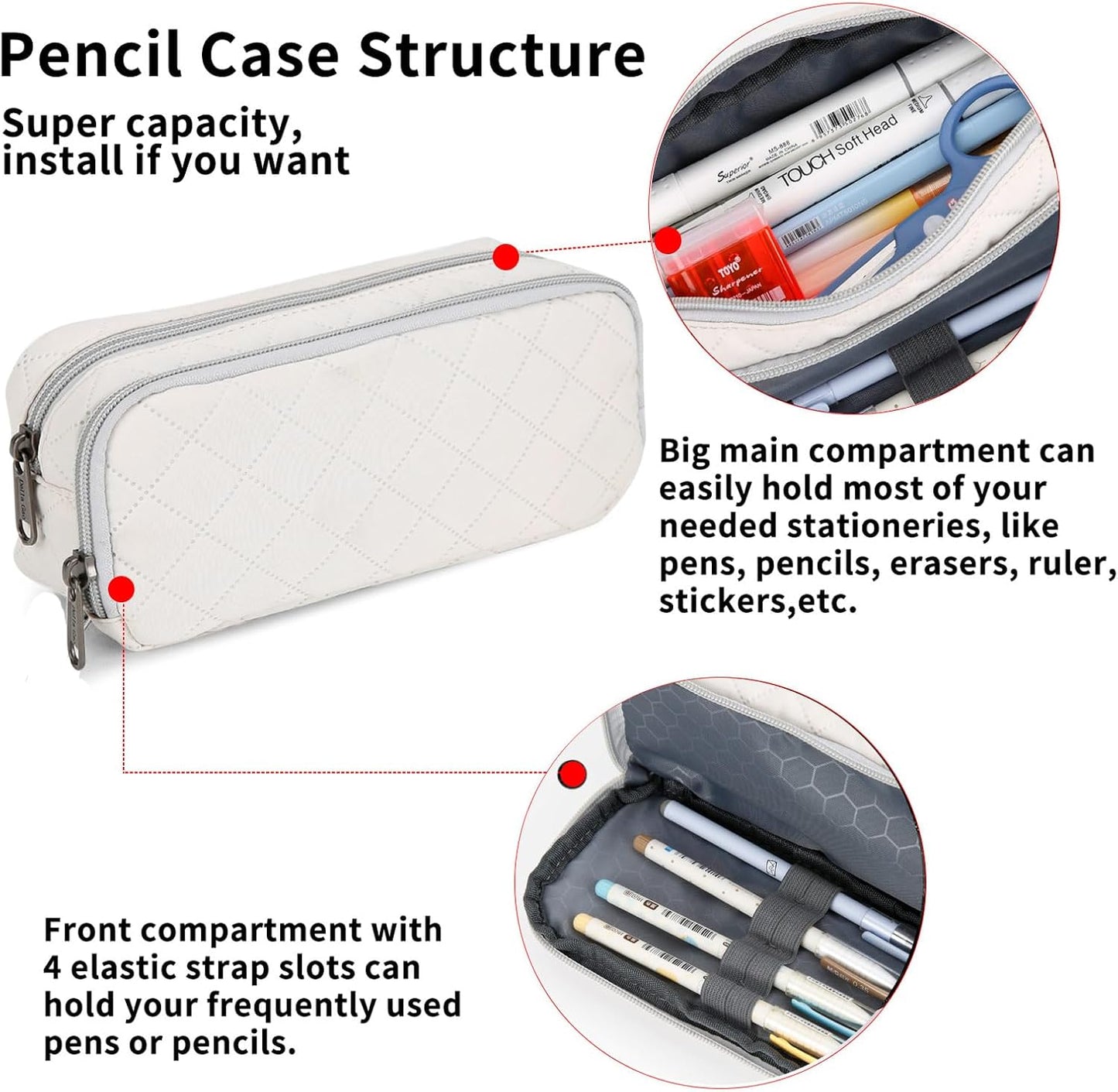 Della Gao Small Pencil Case Large Capacity Pencil Pouch Marker Pen Bag Coin Pouch Office Stationery Organizer (Beige-02RH)