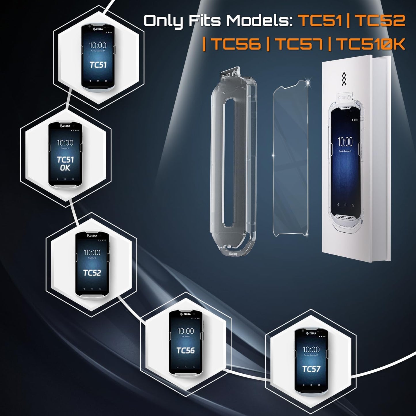 Screen Protector for Zebra TC51 TC510K TC52 TC56 TC57 Barcode Scanner, Tempered Glass [Military Grade Shatterproof & Long-Lasting Durability], Full Coverage, Easy Installation, 2 Pack