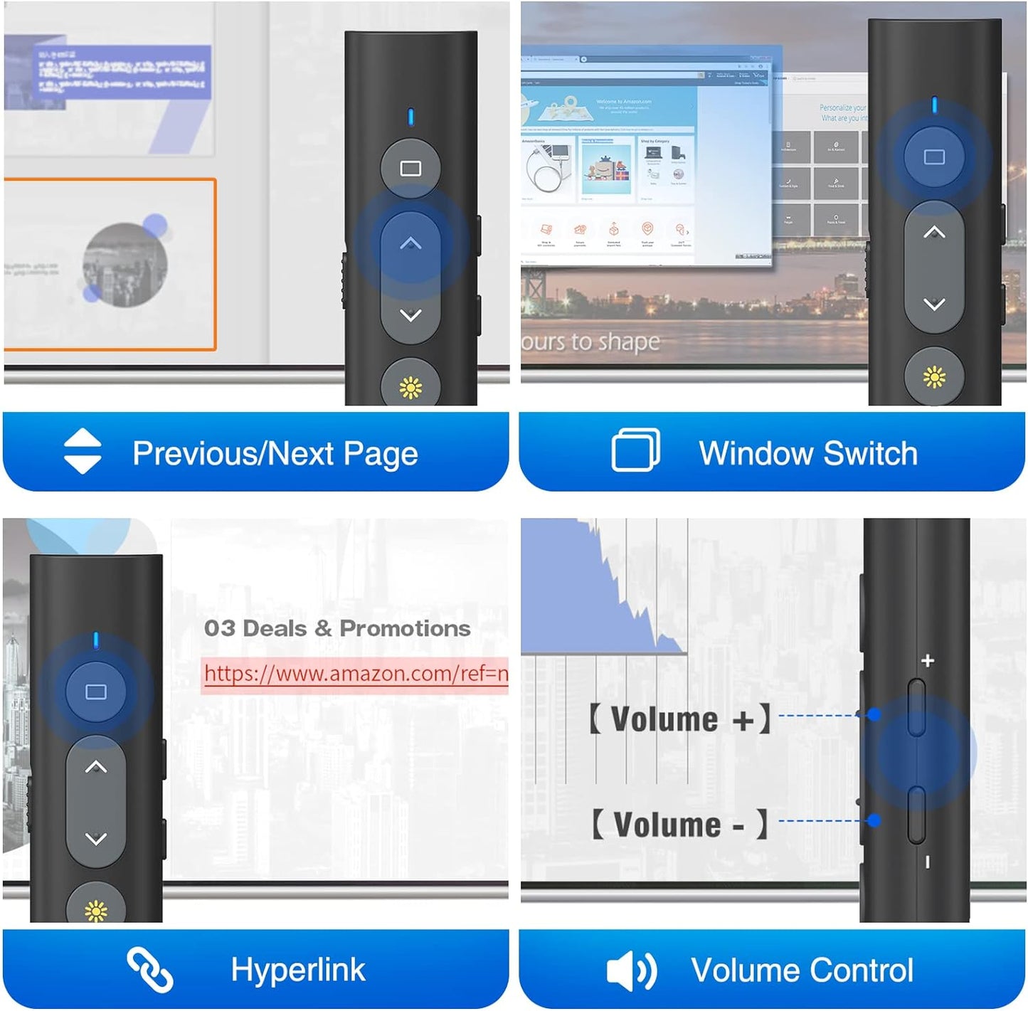 2 in 1 USB Type C Presentation Clicker with Laser Pointer, Wireless Presenter for PowerPoint Presentation PPT Clicker, 2.4GHz Presenter Remote Slide Advancer with Bright Red Laser Pointer