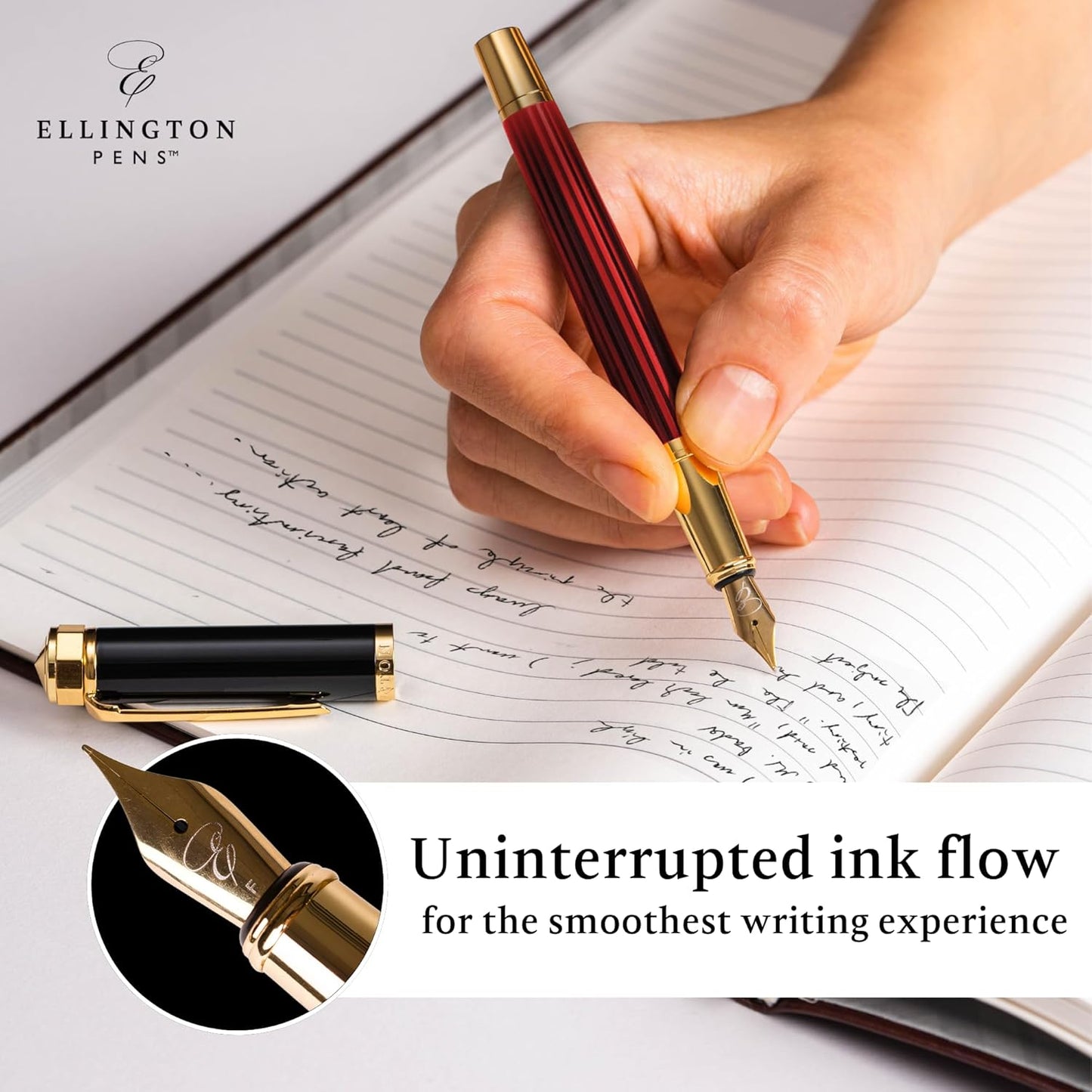 Luxury Fountain Pen Set- Fountain Pens for Writing - Smooth Medium Nib - Includes Refillable Ink Converter, 3 Ink Cartridges [Black & Blue], Gift Box - Elegant Calligraphy