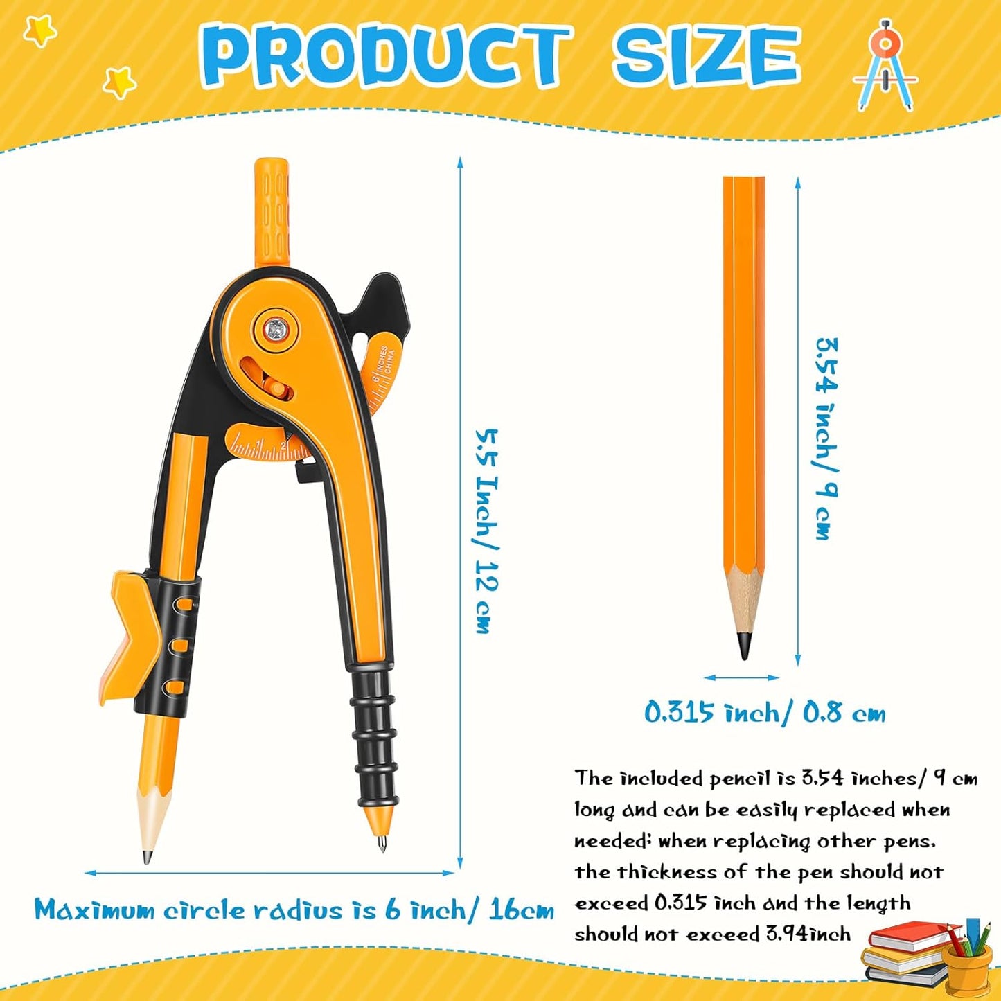 Zonon Student Math Geometry Compass Bulk 6 Inch Plastic Drawing Compass with Pencils Bright Color Precision Tool Back to School Supplies(100 Pcs)