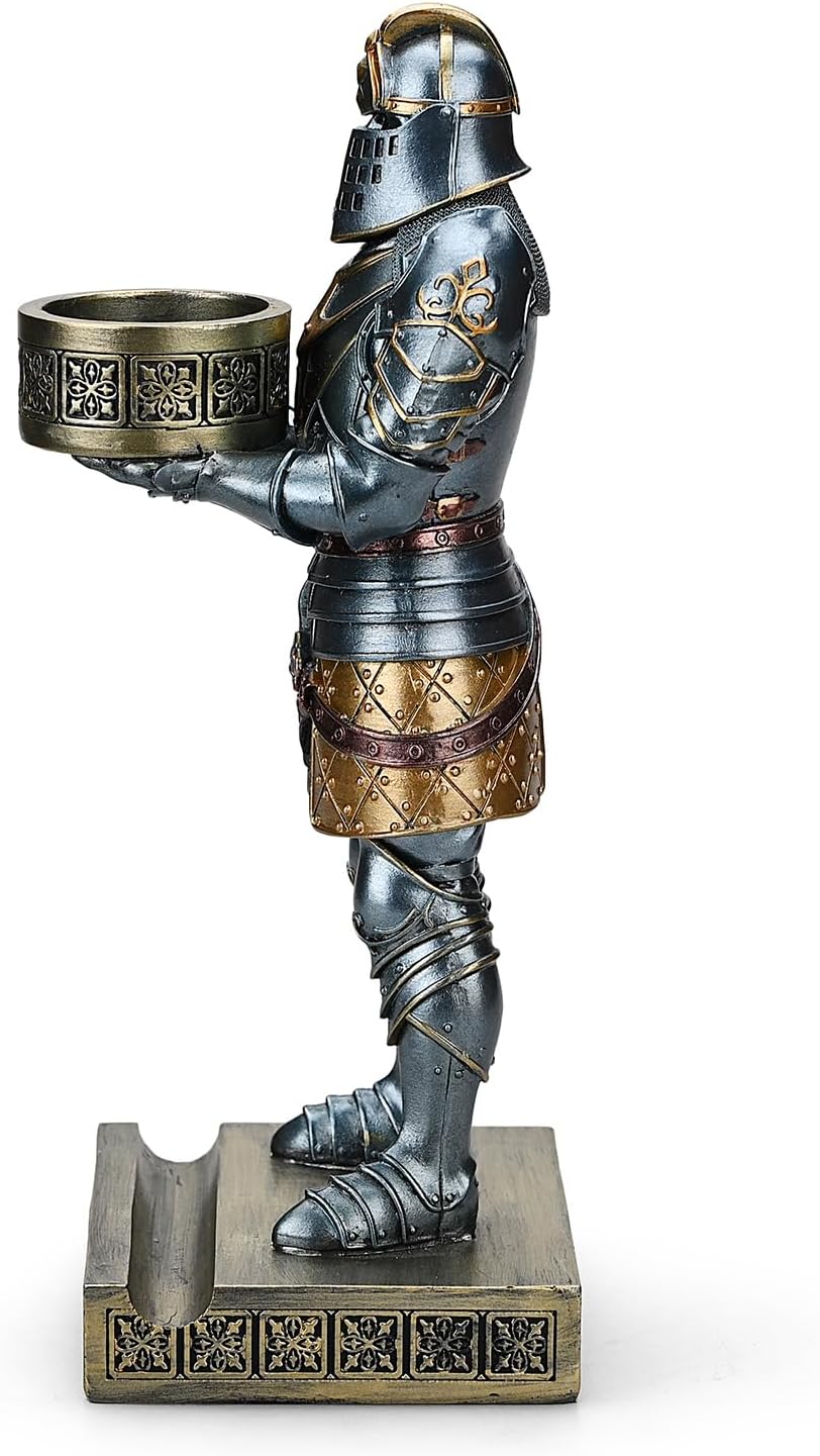 King's Guard Standup Knight Candlestick Holders Resin TeaLight Holder Warrior Mobile Phone Stand Pen Holder Candle Holder for Restaurant, Altar, Home Table(Blue)