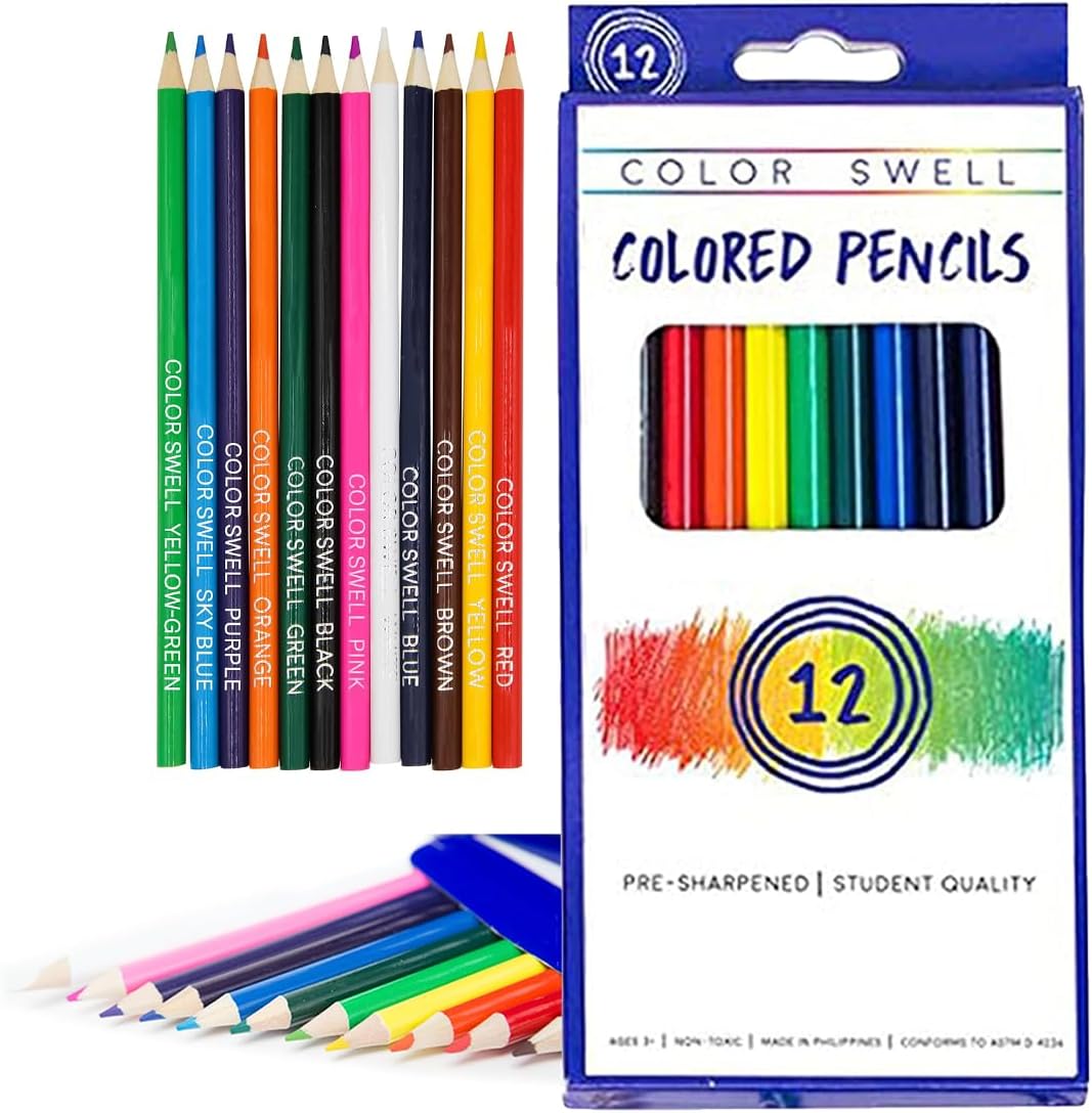 Color Swell Bulk Colored Pencils – 12 Sets, 144 Pre-Sharpened Assorted Vibrant Colors – Ideal for Kids, Teachers, and Classroom Supplies