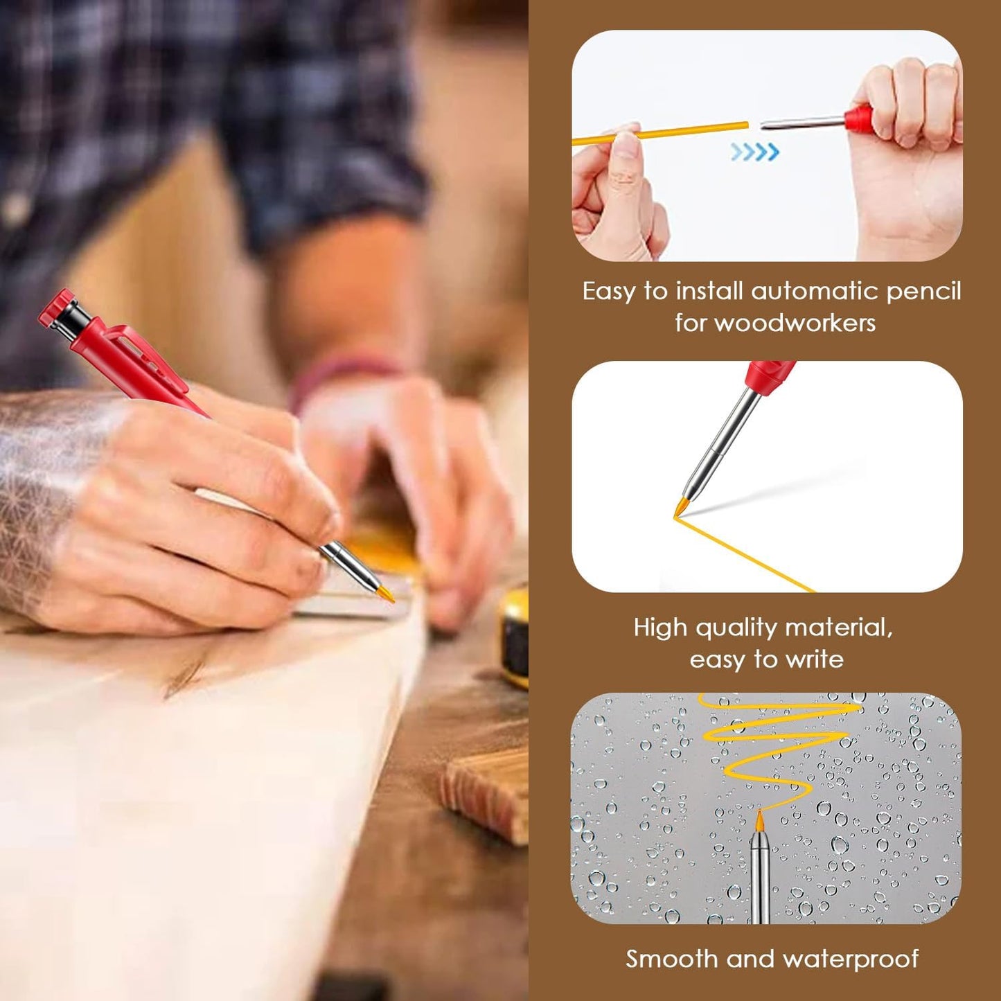 24Pcs 2.8mm Carpenter Pencil Refill Long Lasting HB Refill for Construction Pencils Replacements Carpenter Marker Graphite Woodworking Mechanical Pencil Leads(Yellow)