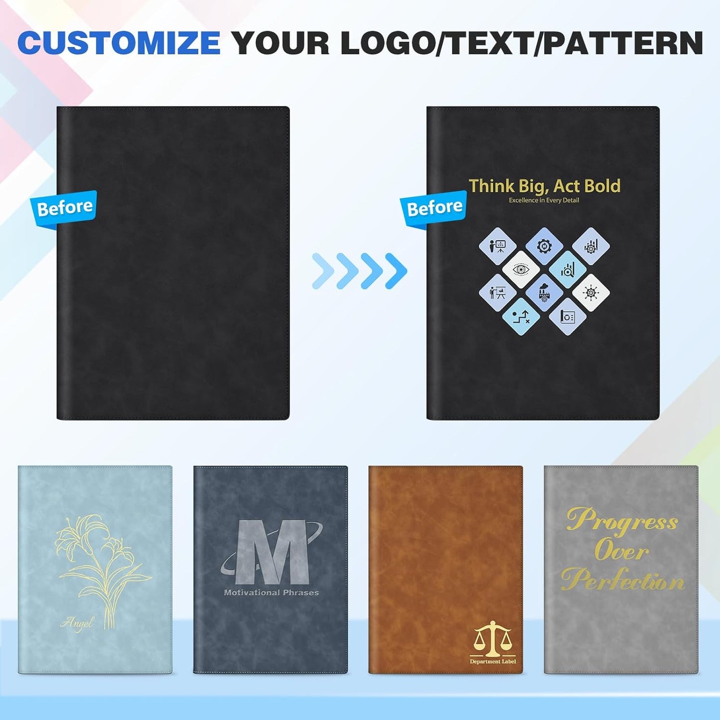 Personalized Padfolio Folder, Leather Custom Portfolio for Men & Women Resumes Office Business, A4 Portfolio Binder for Office College Resumes (Brown)