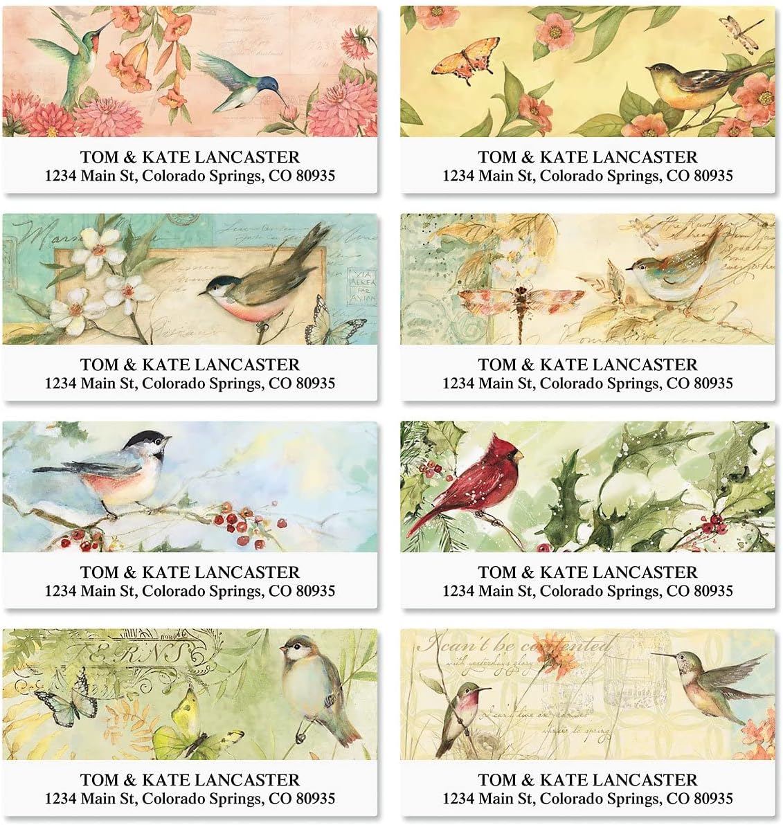 Seasonal Birds Address Labels (8 Designs) - Set of 144 1-1/8" x 2-1/4" Self-Adhesive, Flat-Sheet Labels