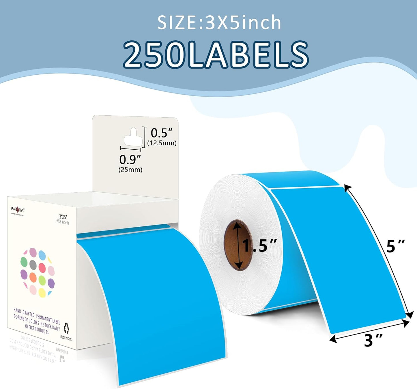 PARLAIM 3 X 5 Inch 4Rolls/1000 Per Roll Rectangle Inventory Color Coding Labels,Roll Square Label Stickers for Home (Sky Blue)