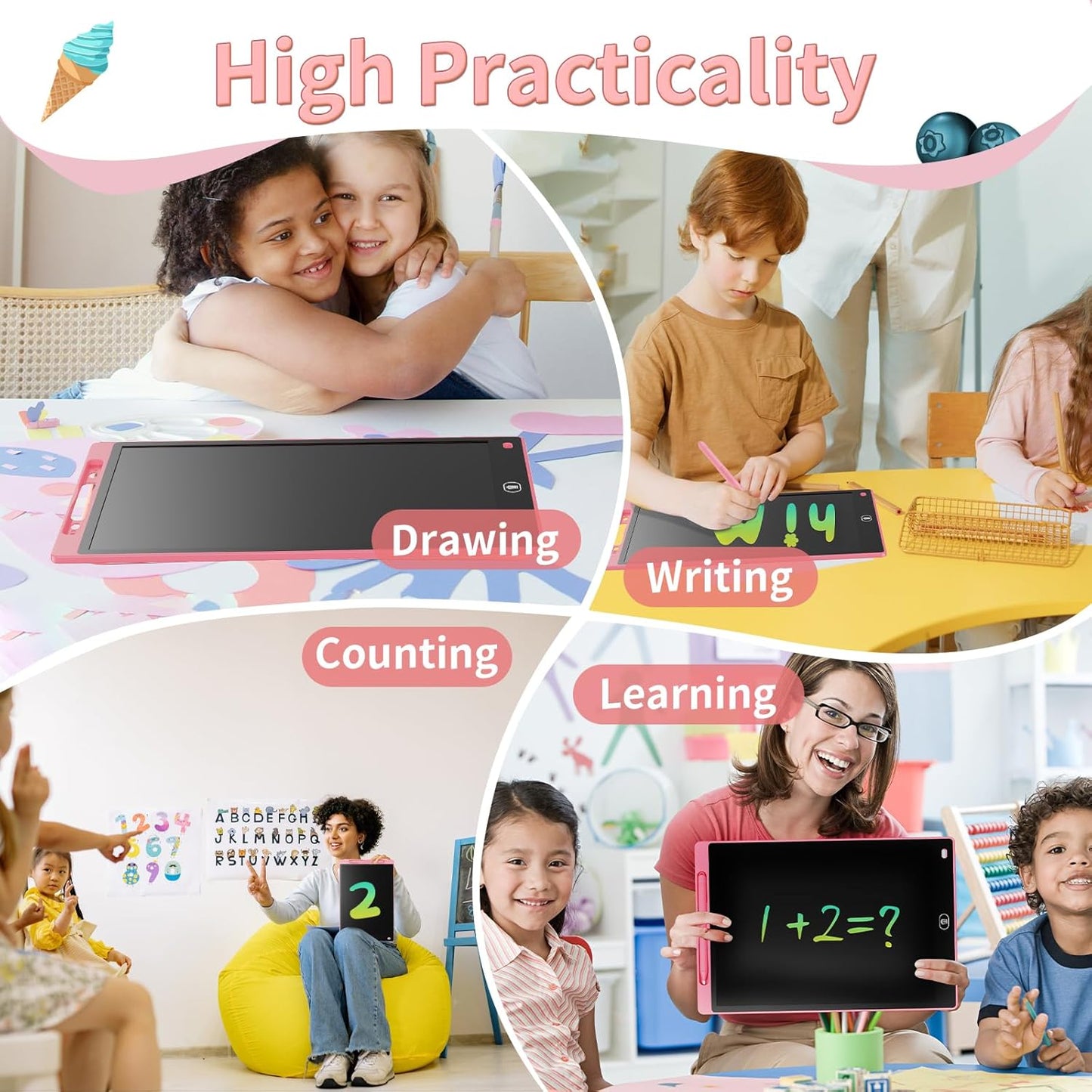 [2 Pack] Genialba LCD Writing Tablet 10-Inch Colorful Doodle Board, Toddler Learning Educational Toys Gifts for 3-8 Years Old Girls and Boys, Electronic Drawing Pad for Kids (Pink&Blue)