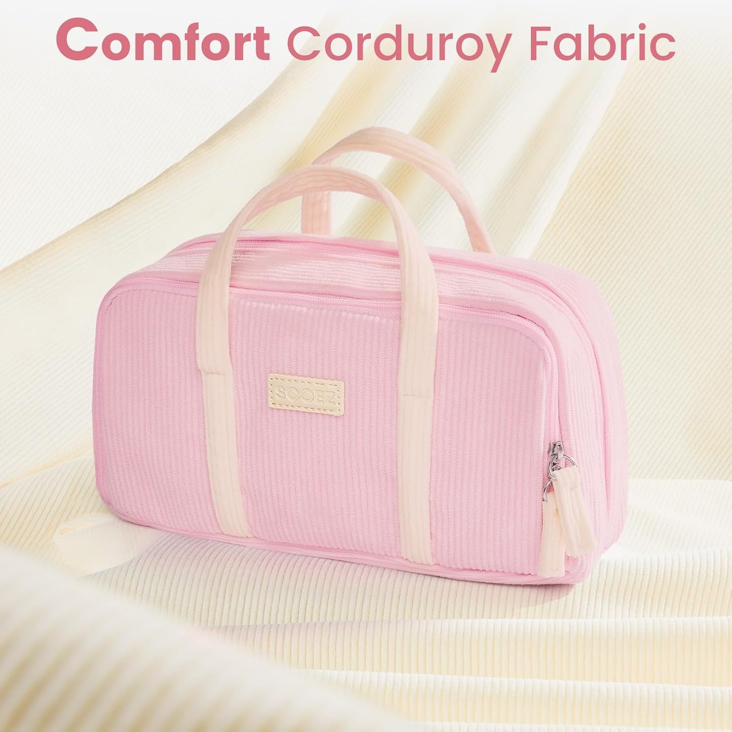 Sooez Large Pencil Case Pouch, Extra Big Pencil Bag with 5 Compartments, Pen Case Wide Opening, Soft Corduroy Pen Bag Organizer with Zipper, Cute Aesthetic School Supplies for Teen Girls, Blue