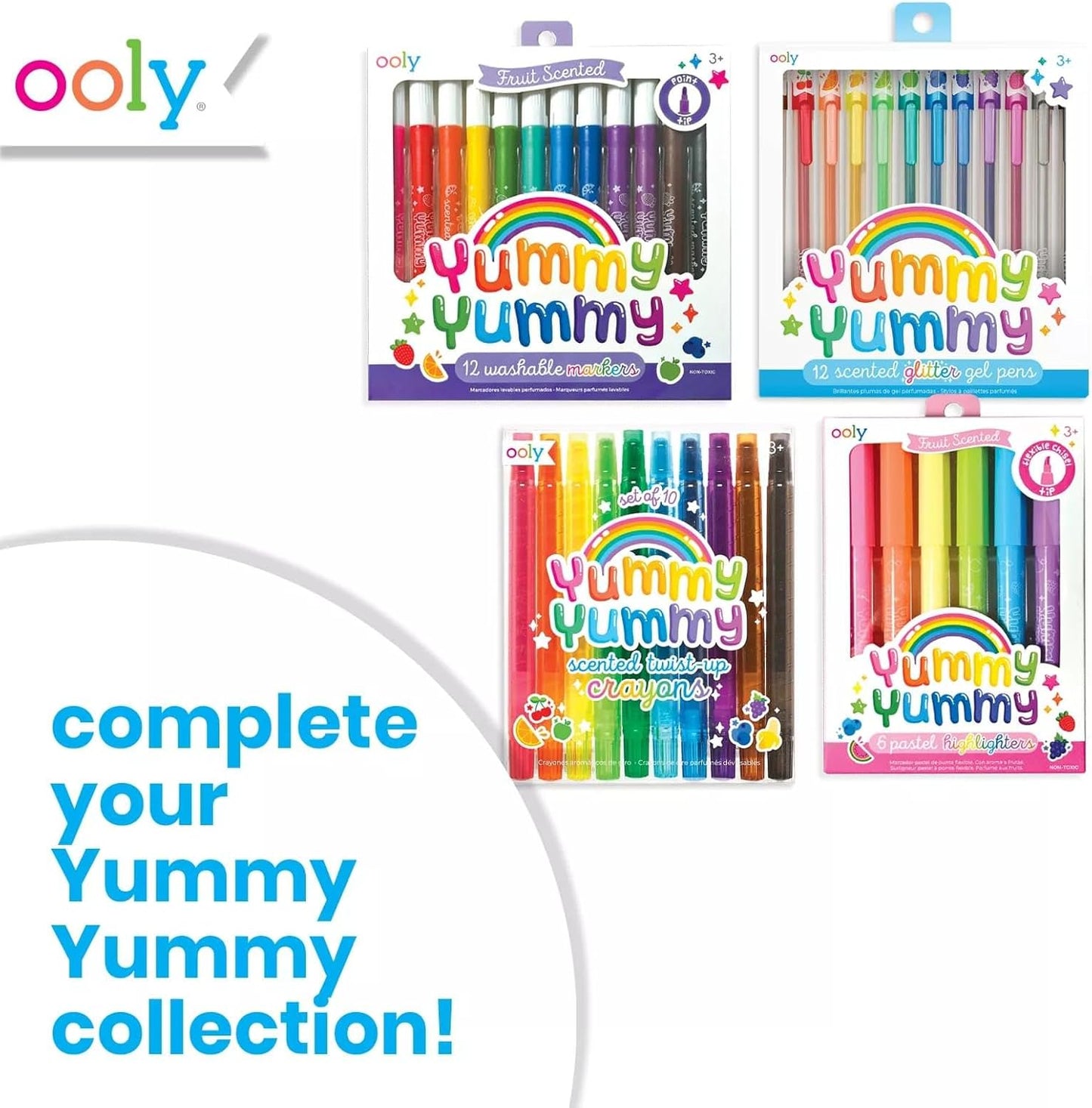 Ooly Yummy Yummy Scented Washable Markers Set of 12 - Scented Markers in 12 Classic Colors, Back to School Supplies