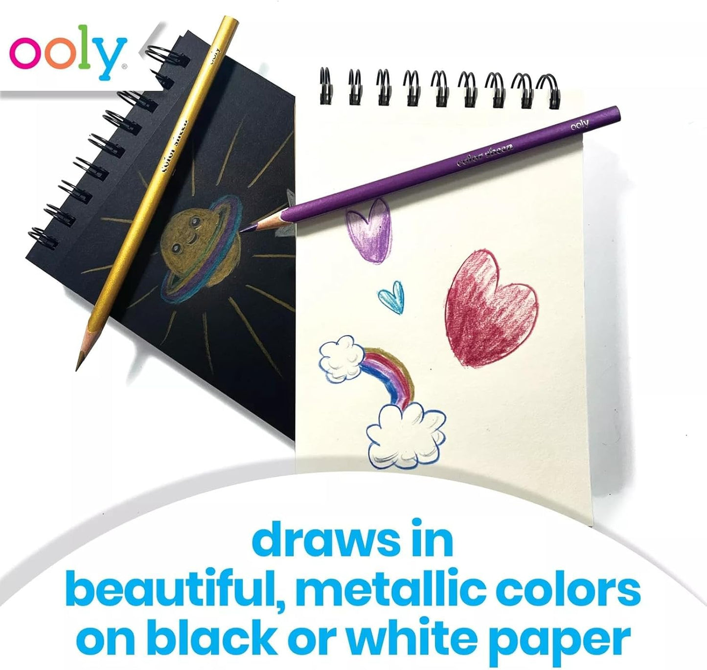 Ooly Metallic Sheen Colored Pencils Set of 12,Drawing and Coloring Pencils for Kids and Adults, Colorful Back to School Supplies for Any Arts and Crafts, Adult Coloring Books