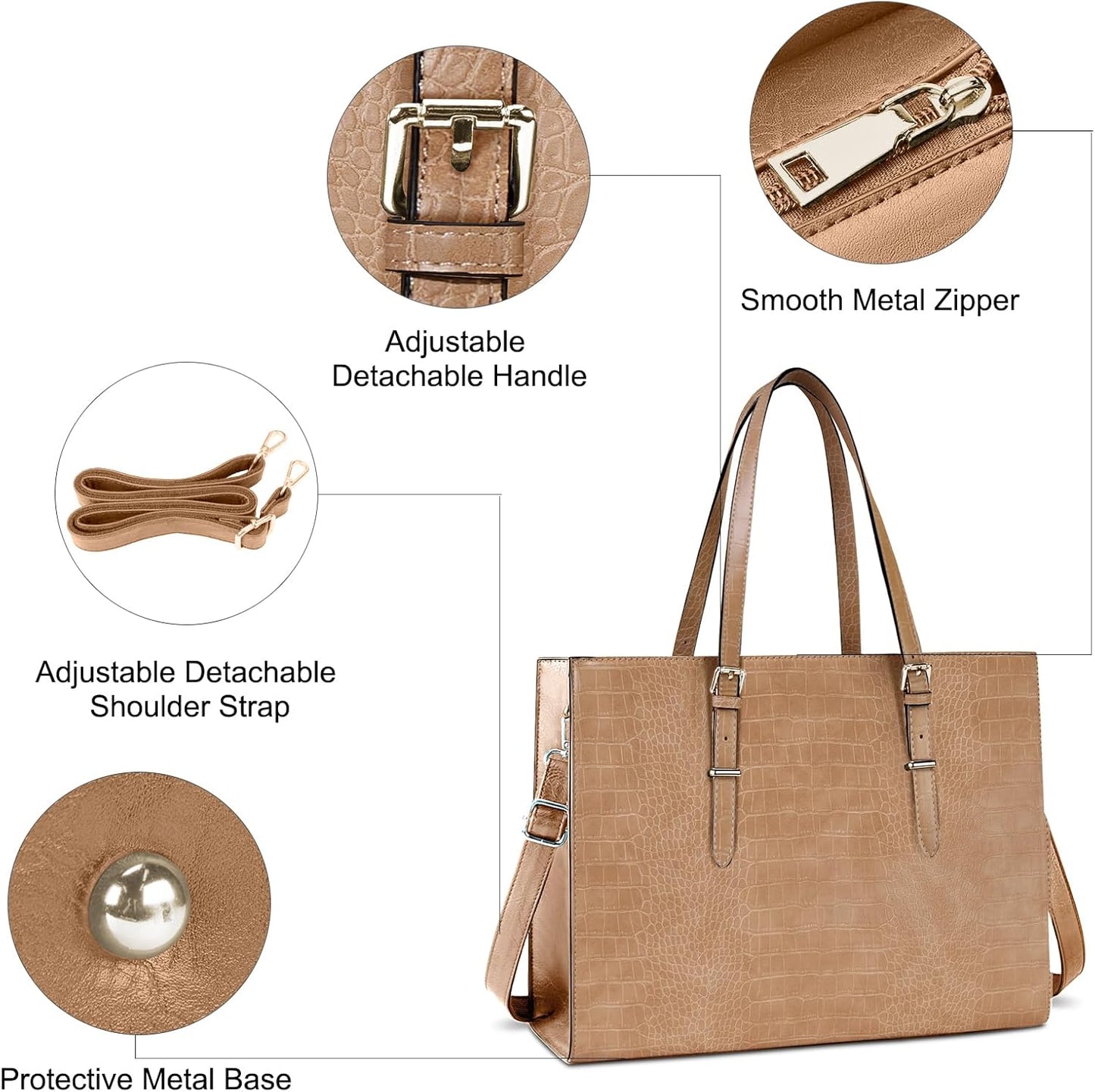 Laptop Bag for Women 15.6 Inch Laptop Tote Bag Leather Classy Computer Briefcase for Work Waterproof Handbag Professional Shoulder Bag Women Business Office Bag Large Capacity Grey