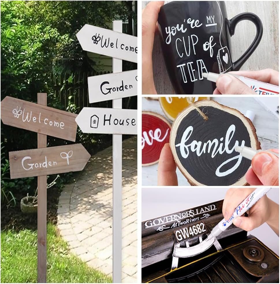 White Paint Pens Markers - 12 Pack Oil Based Permanent Marker, Medium Tip, Never Fade, Quick Dry, Waterproof Paint Pen for Rocks Painting, Wood, Fabric, Plastic, Canvas, Glass, Metal