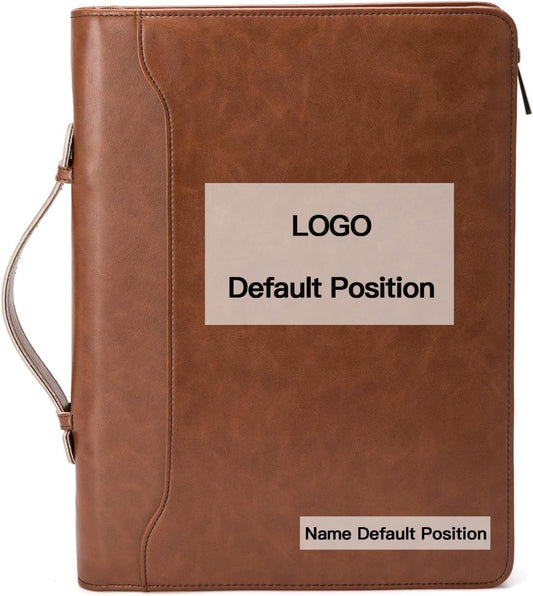 Personalized Vegan Leather Portfolio with Hidden Handle, Front Pocket, Custom Business Padfolio Tablet/13” Laptop Organizer, Professional Executive Document Folio, Brown