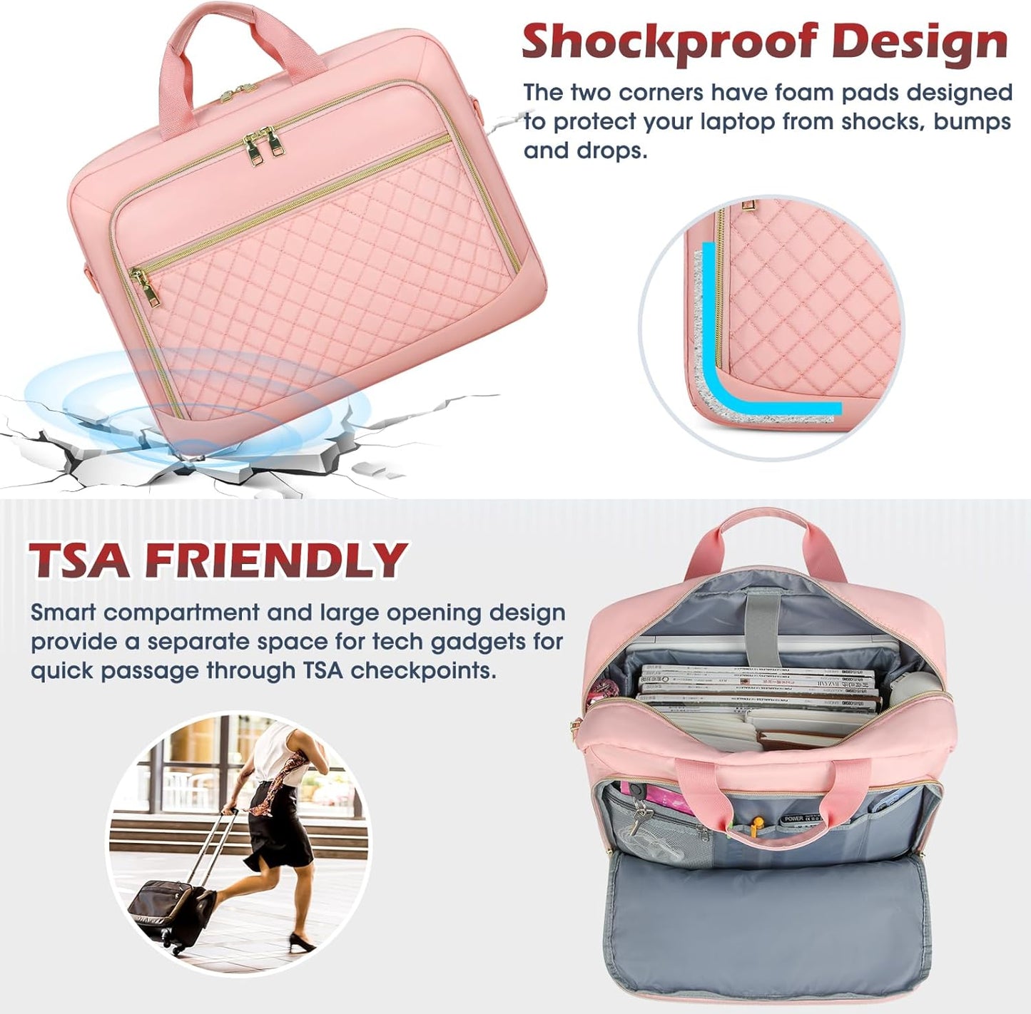 NEWHEY Laptop Bag 17.3 Inch Laptop Briefcase for Women Men Waterproof Shoulder Messenger Bag Large Computer Bag for Business Office Work College, Pink