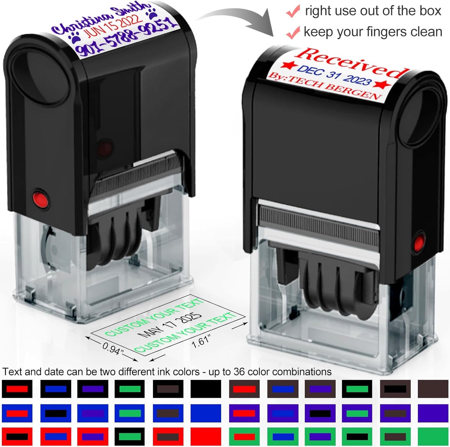 Custom-Date-Stamps Self Inking Stamp Personalized-Date-Stamp with Siganture Self-Inking Heavy Duty Date Stamper for Office Business,2-Color Ink Pads - Many Colors & Fonts (1 pcs Date Stamp)